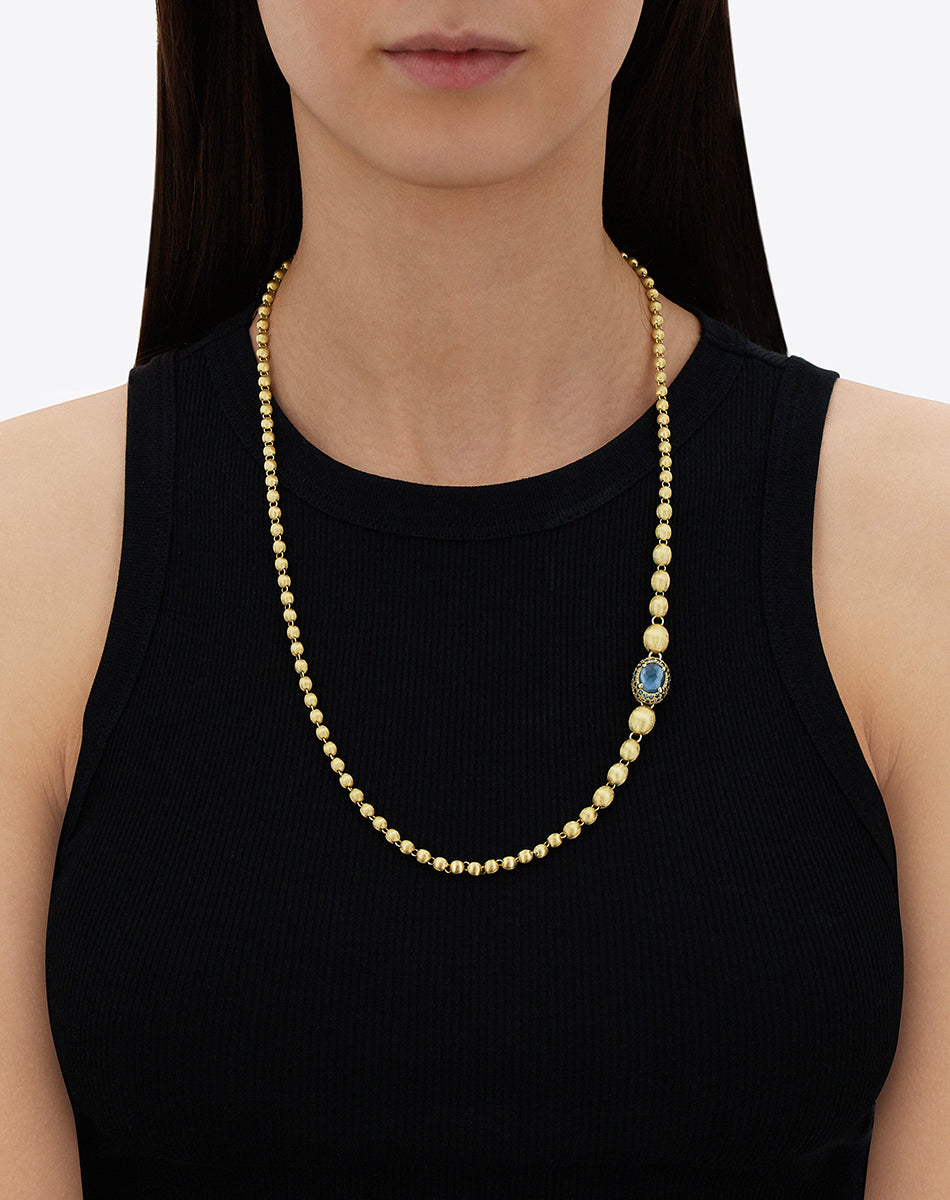 "Reverse" Gold, Blue Diamonds, Swiss Blue Topaz, Green Sapphires and London Blue Topaz Convertible Y Necklace (SMALL)