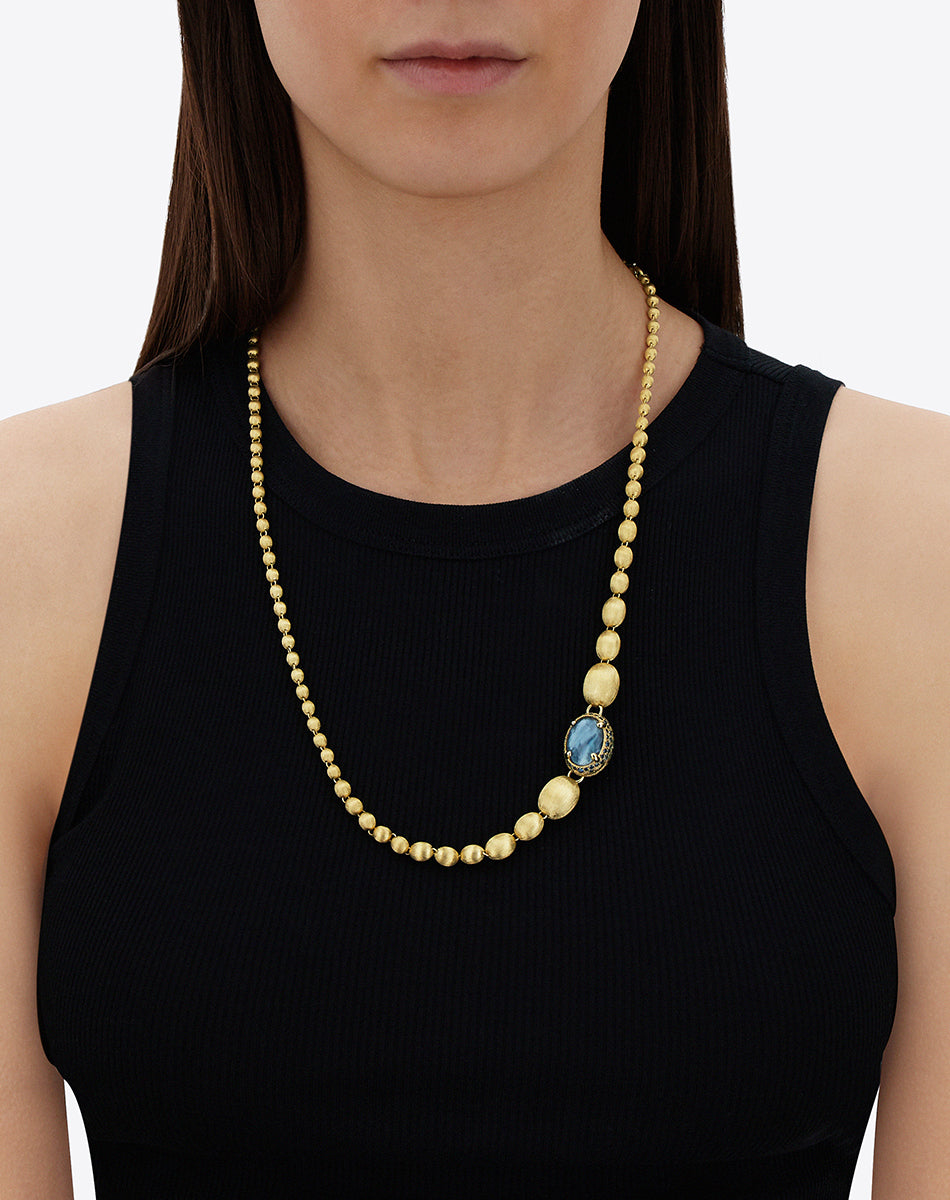 "Reverse" Gold, Blue Diamonds, Swiss Blue Topaz, Green Sapphires and London Blue Topaz Convertible Y Necklace (LARGE)