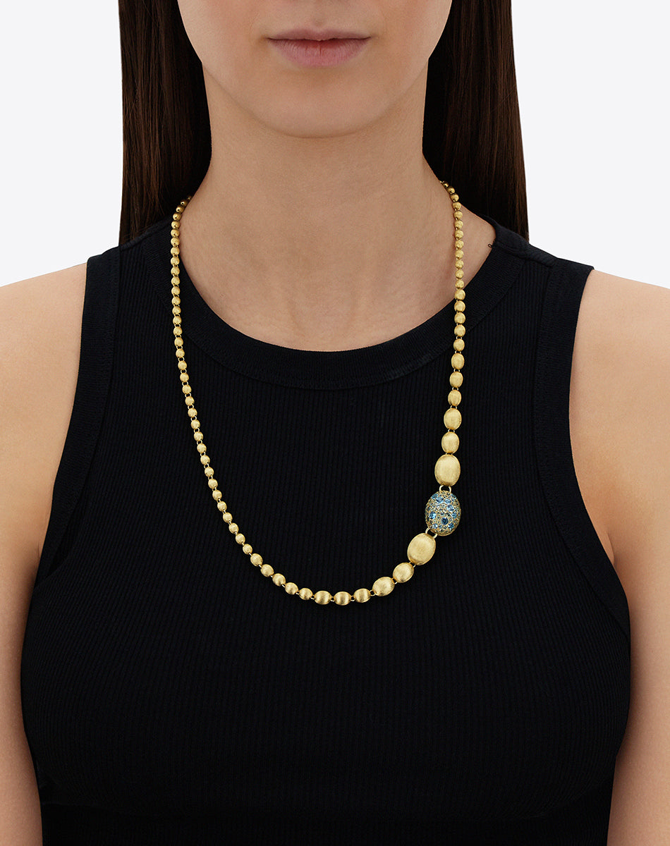"Reverse" Gold, Blue Diamonds, Swiss Blue Topaz, Green Sapphires and London Blue Topaz Convertible Y Necklace (LARGE)