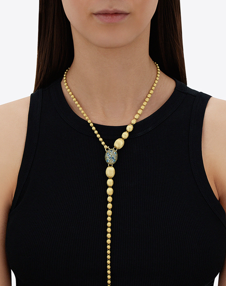 "Reverse" Gold, Blue Diamonds, Swiss Blue Topaz, Green Sapphires and London Blue Topaz Convertible Y Necklace (LARGE)