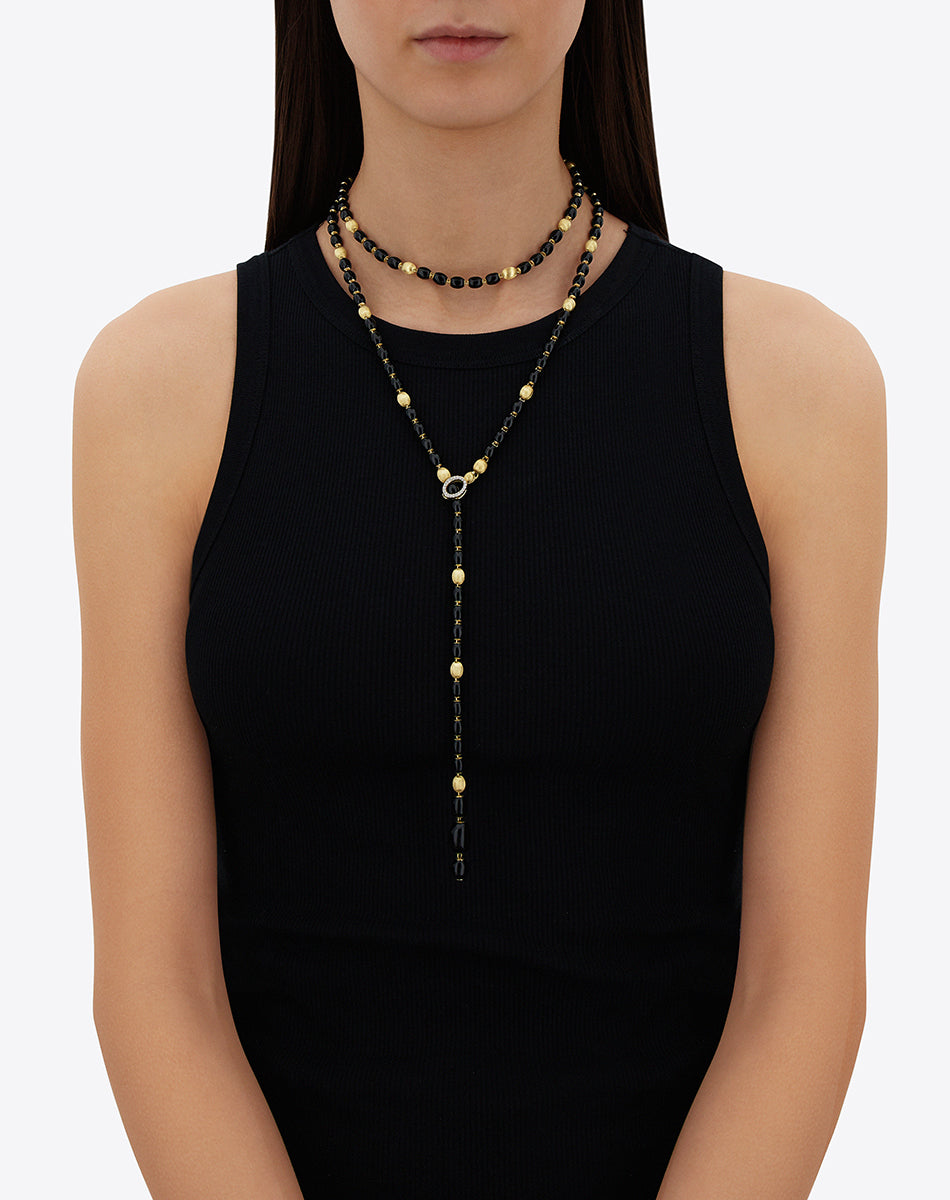 Ivy "Mystery Black" Gold, Diamonds and Black Onyx Statement Convertible Necklace