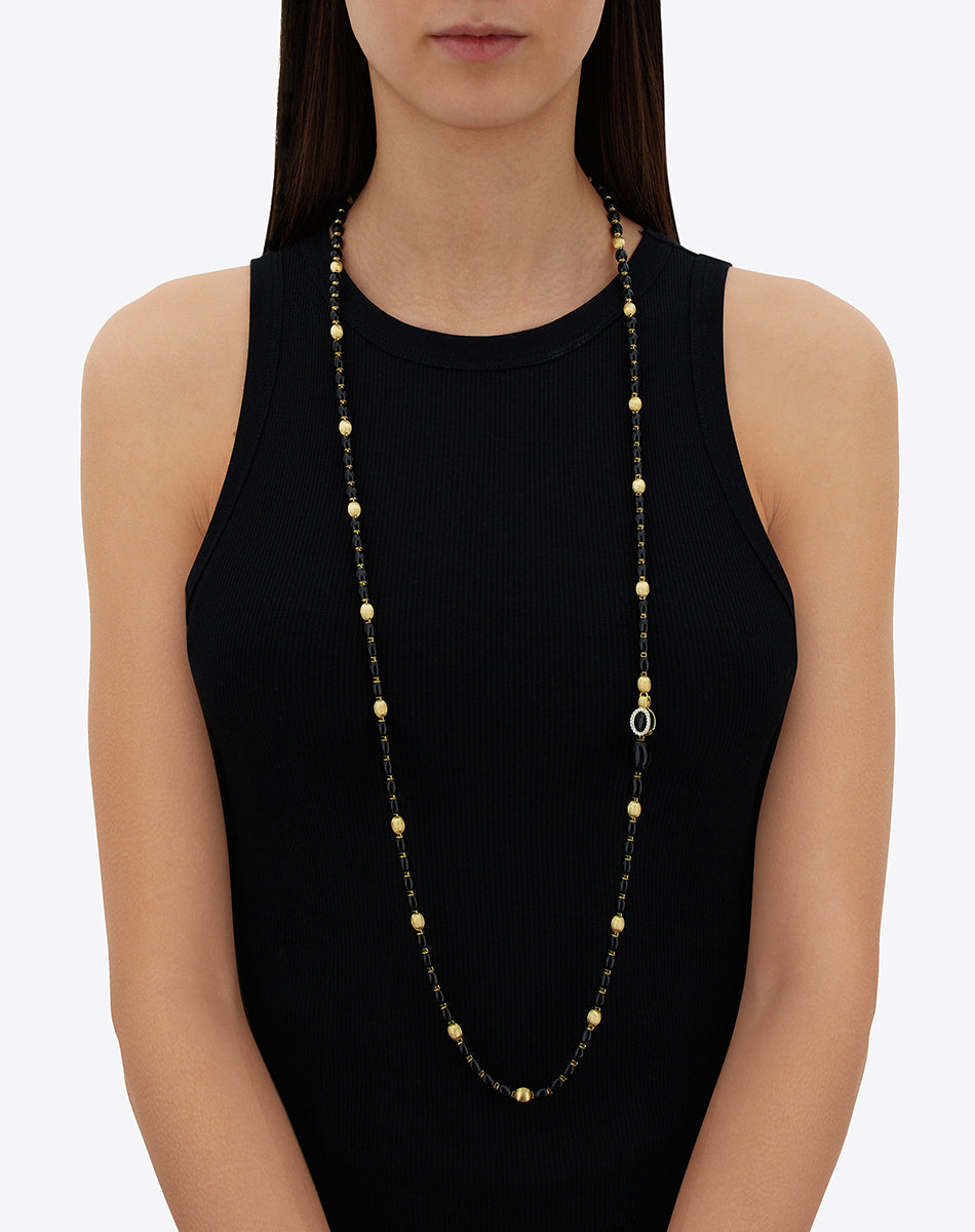 Ivy "Mystery Black" Gold, Diamonds and Black Onyx Statement Convertible Necklace