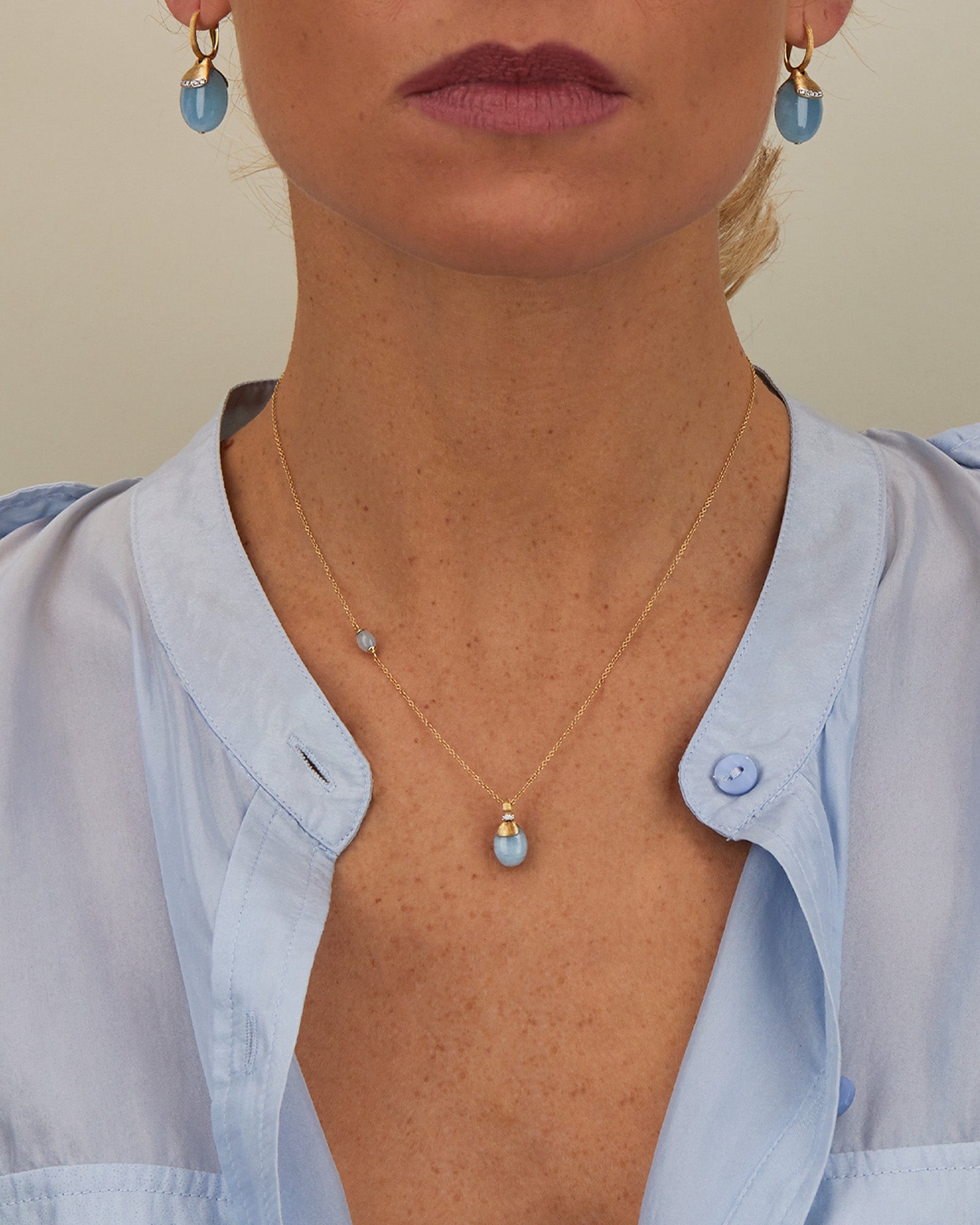 "Azure" Gold, diamonds and Aquamarine necklace (small)