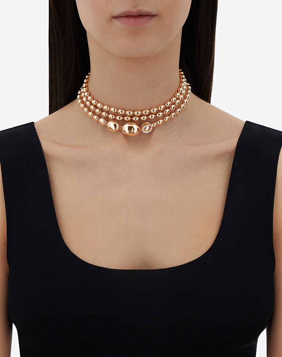 "Ivy" rose gold boules and diamonds iconic convertible necklace (long)