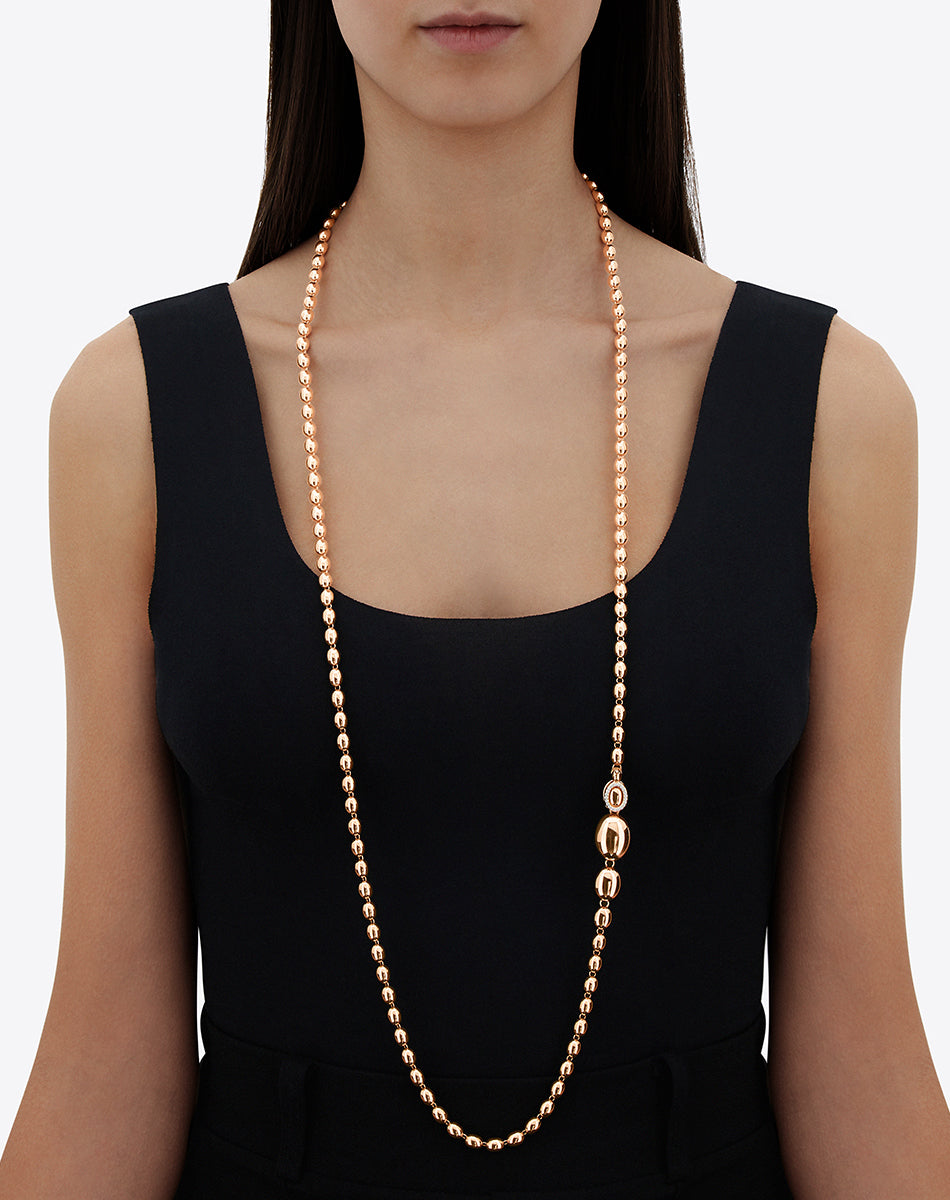 "Ivy" rose gold boules and diamonds iconic convertible necklace (long)