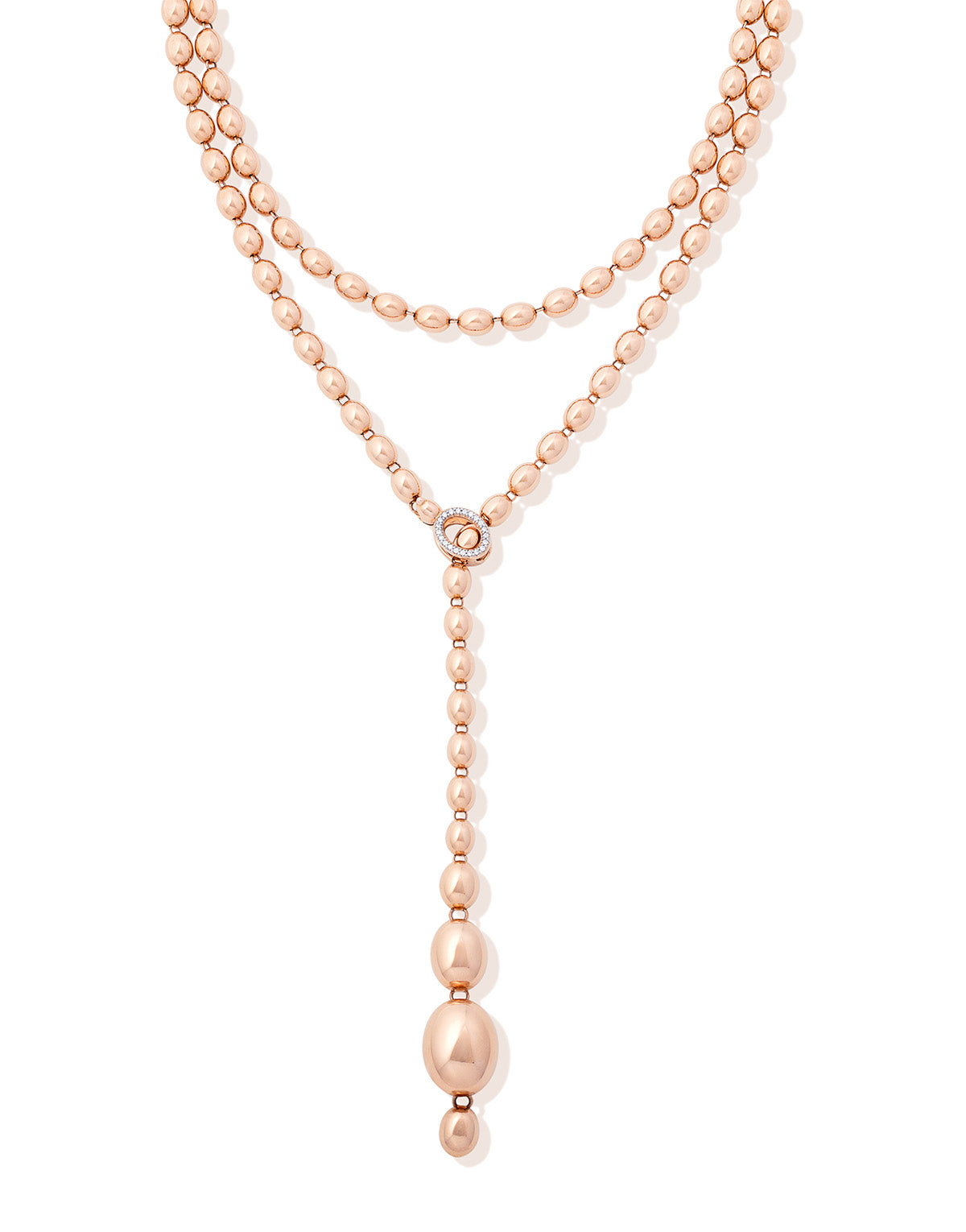 "Ivy" rose gold boules and diamonds iconic convertible necklace (long)