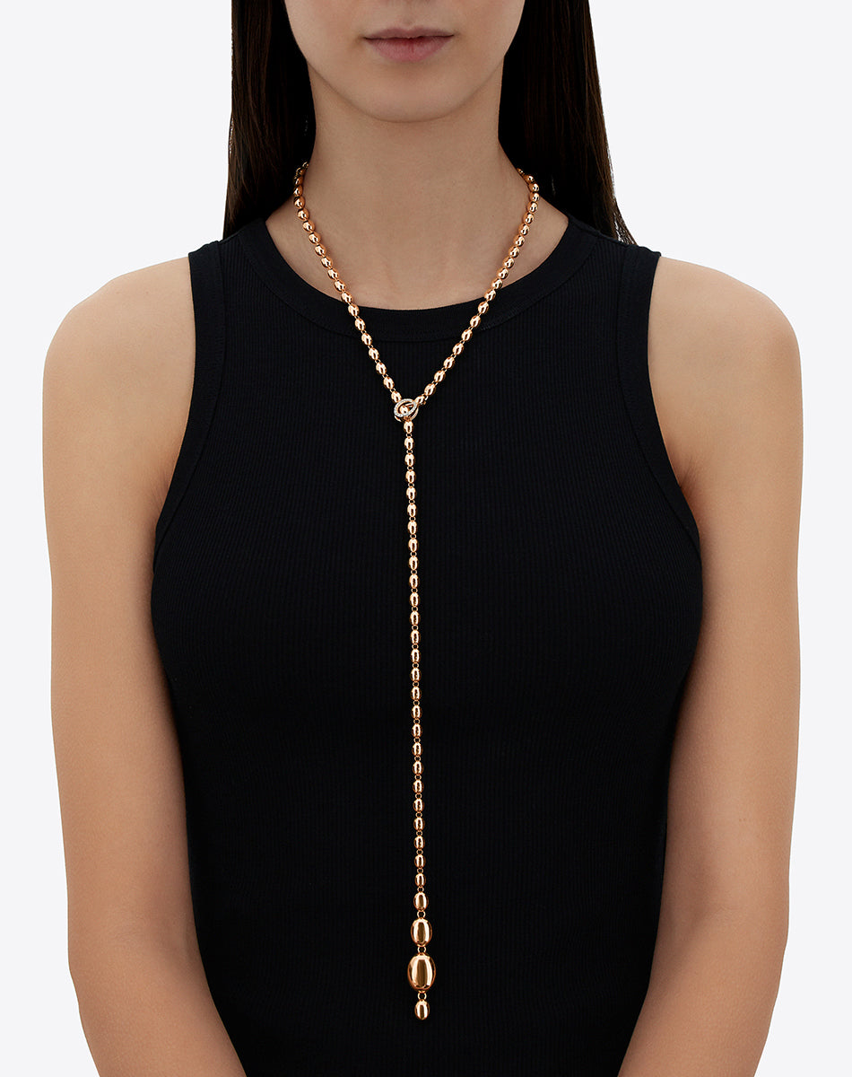 "Ivy" rose gold boules and diamonds iconic convertible necklace (short)