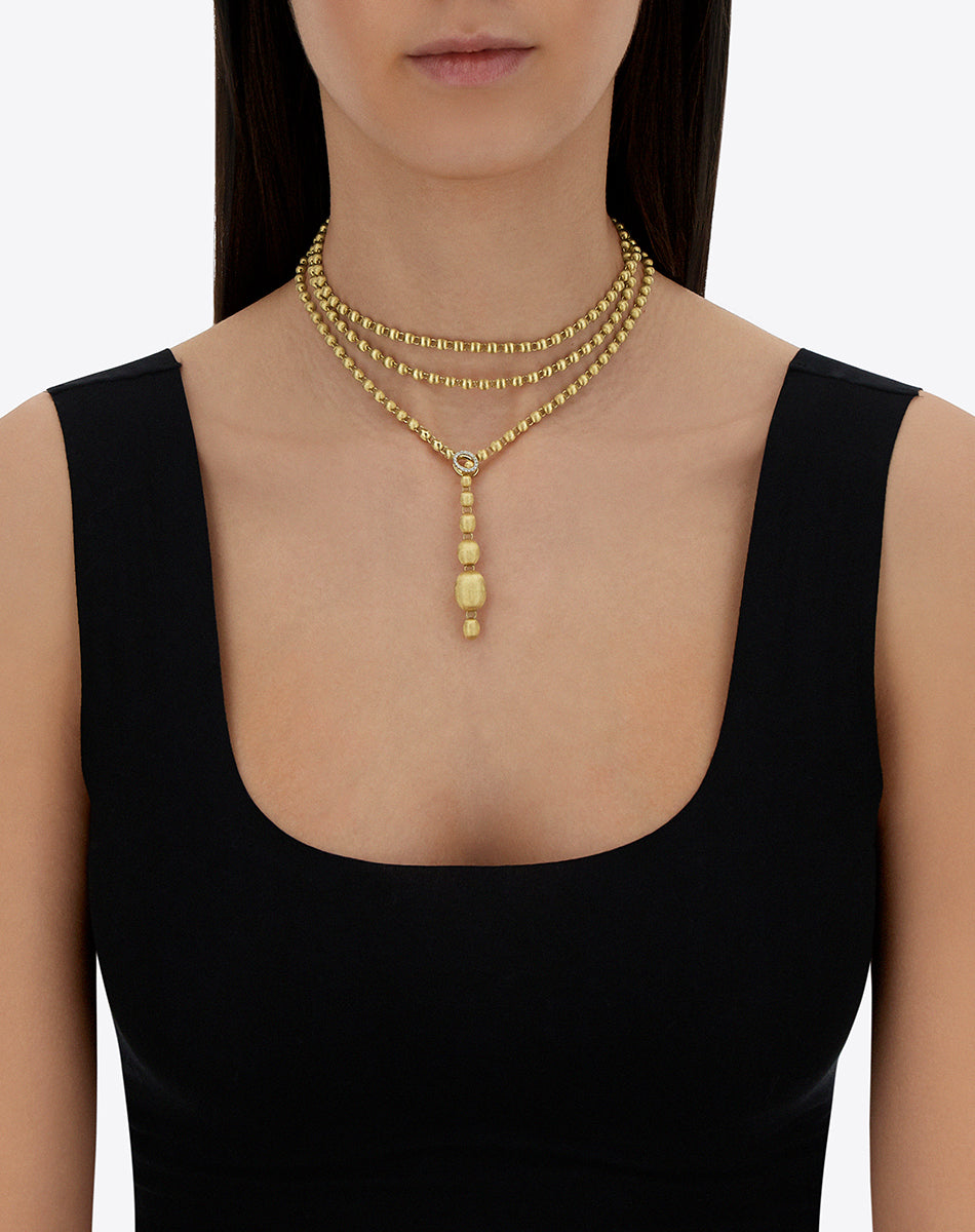 "Ivy" Slim Hand-Engraved Gold Boules and Diamond Convertible Statement Necklace (LARGE)