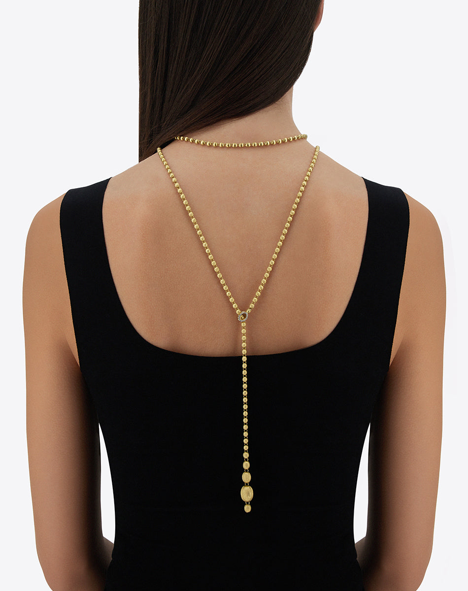 "Ivy" Slim Hand-Engraved Gold Boules and Diamond Convertible Statement Necklace (LARGE)