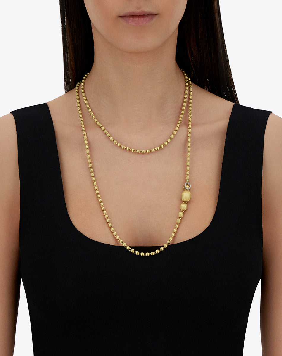 "Ivy" Slim Hand-Engraved Gold Boules and Diamond Convertible Statement Necklace (LARGE)