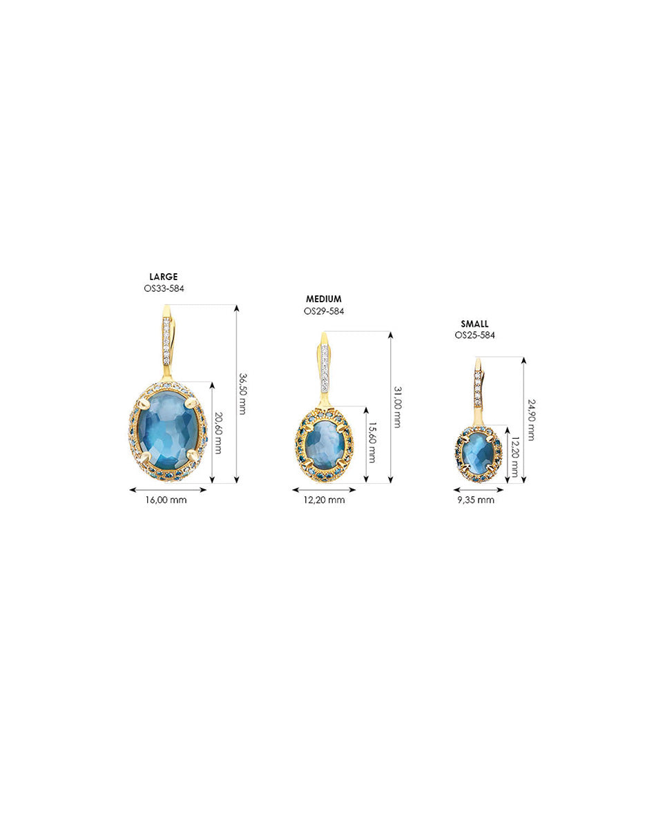 "Reverse" Ciliegine Gold, Blue Diamonds, Swiss Blue Topaz, Green Sapphires and London Blue Topaz Double-face Ball Drop Earrings (MEDIUM)