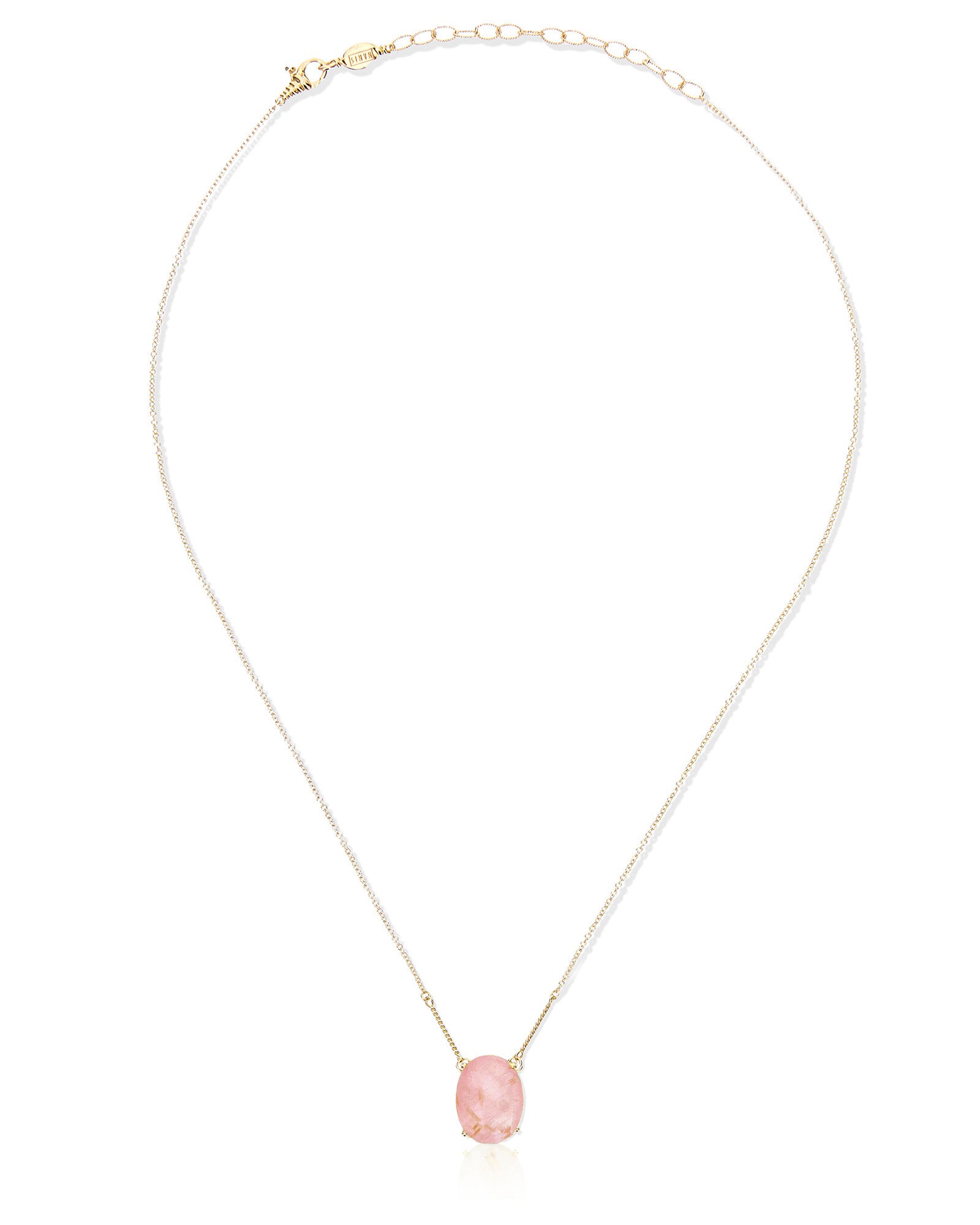 "Ipanema Sol" necklace with pendant in polished gold, with triplet of rutilated quartz, mother-of-pearl and pink jade (large)