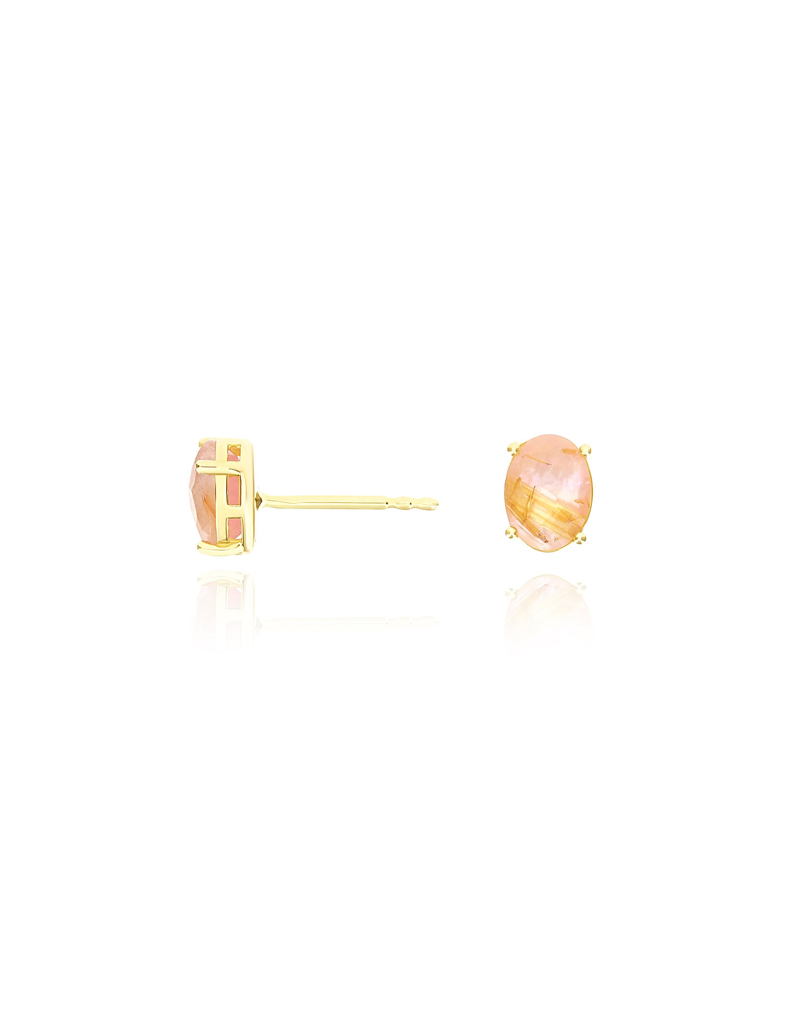 "Ipanema Sol" stud earrings in polished gold with triplet of rutilated quartz, mother-of-pearl and pink jade (small)
