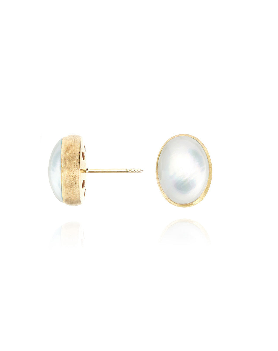 Dolcevita “Muse” stud earrings in engraved gold, mother-of-pearl and rock crystal (small)