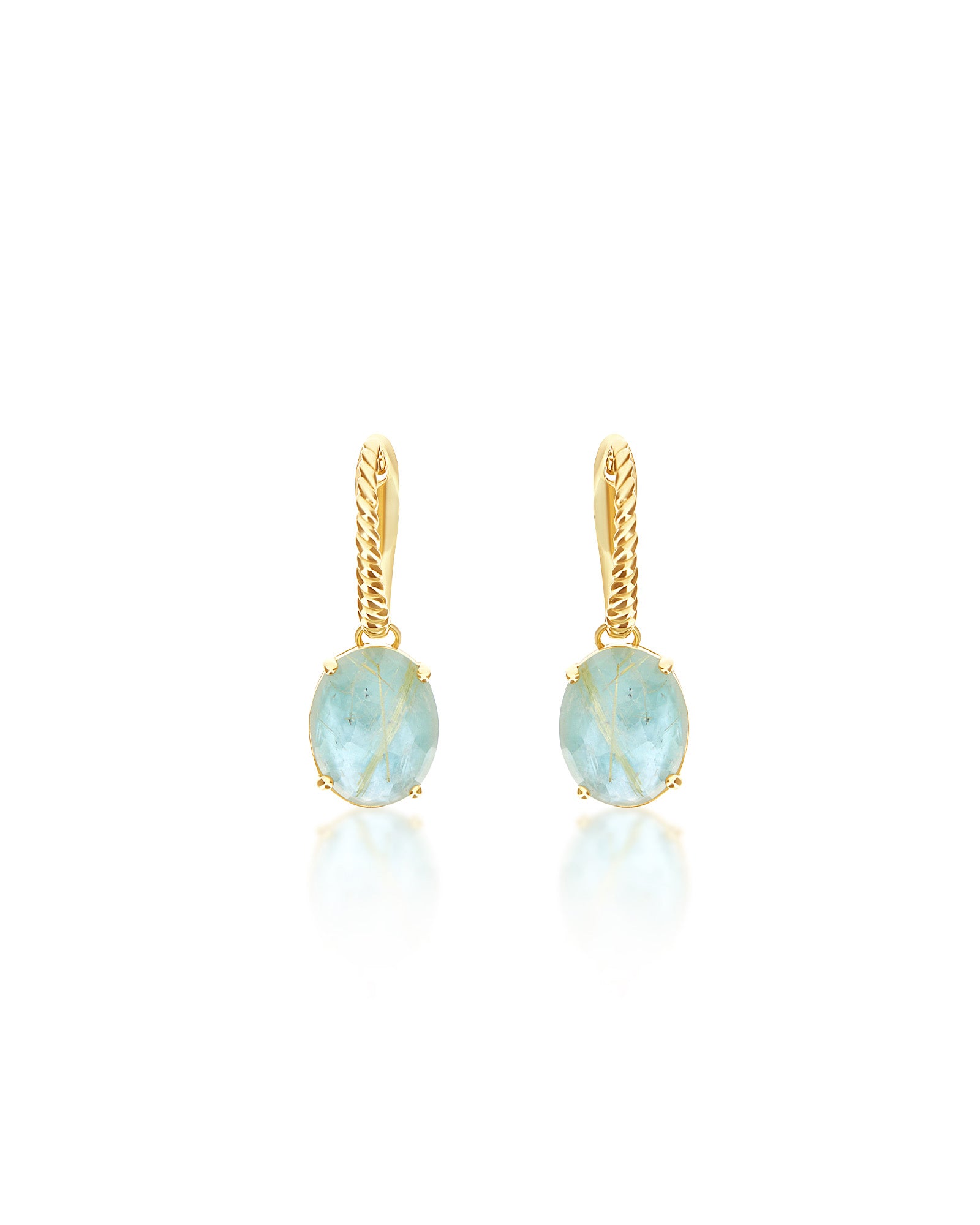 "Ipanema Maré" leverback earrings in polished gold with triplet of rutilated quartz, mother-of-pearl and amazonite (small)
