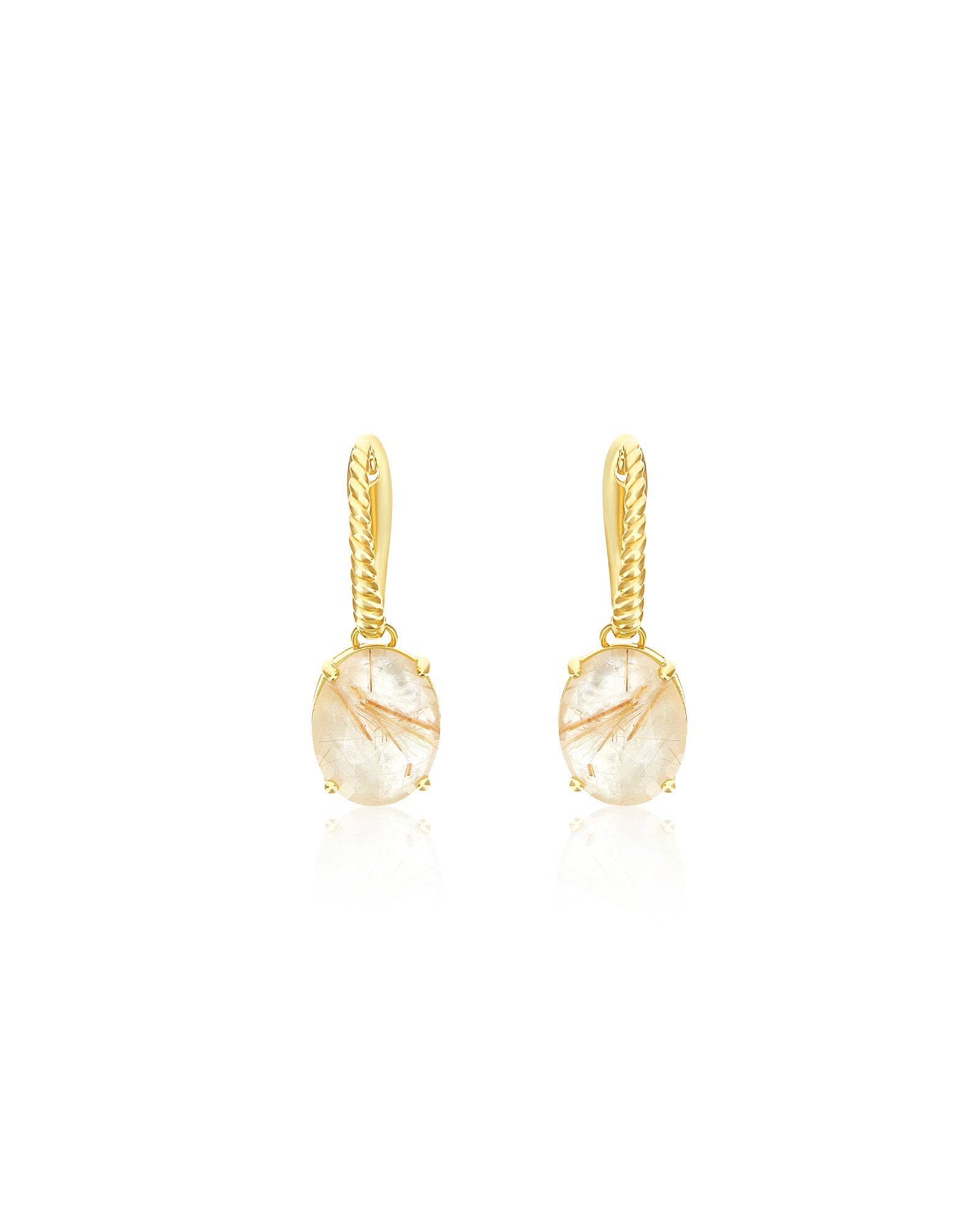 "Ipanema Duna" leverback earrings in polished gold with doublet of rutilated quartz and mother-of-pearl (small)