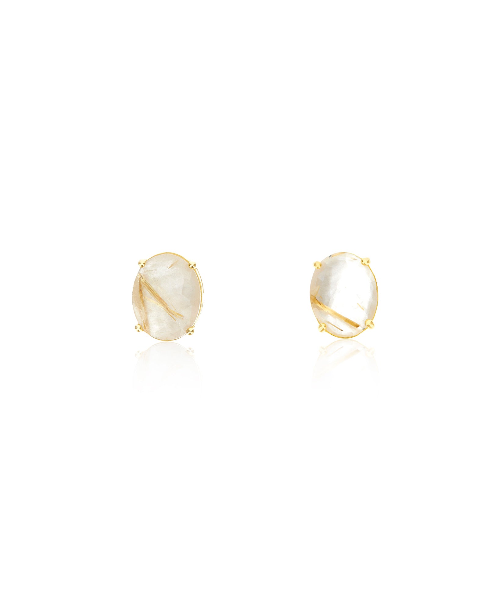 "Ipanema Duna" stud earrings in polished gold with doublet of rutilated quartz and mother-of-pearl (large)