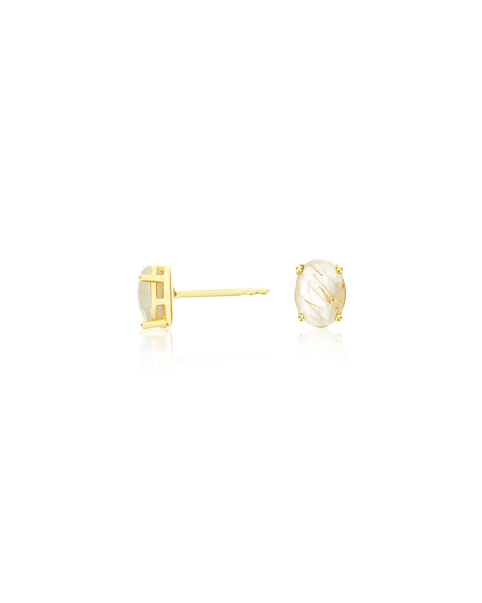 "Ipanema Duna" stud earrings in polished gold with doublet of rutilated quartz and mother-of-pearl (small)