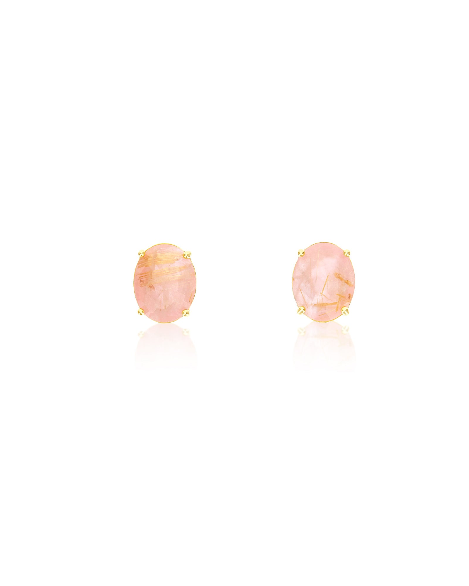 "Ipanema Sol" stud earrings in polished gold with triplet of rutilated quartz, mother-of-pearl and pink jade (large)