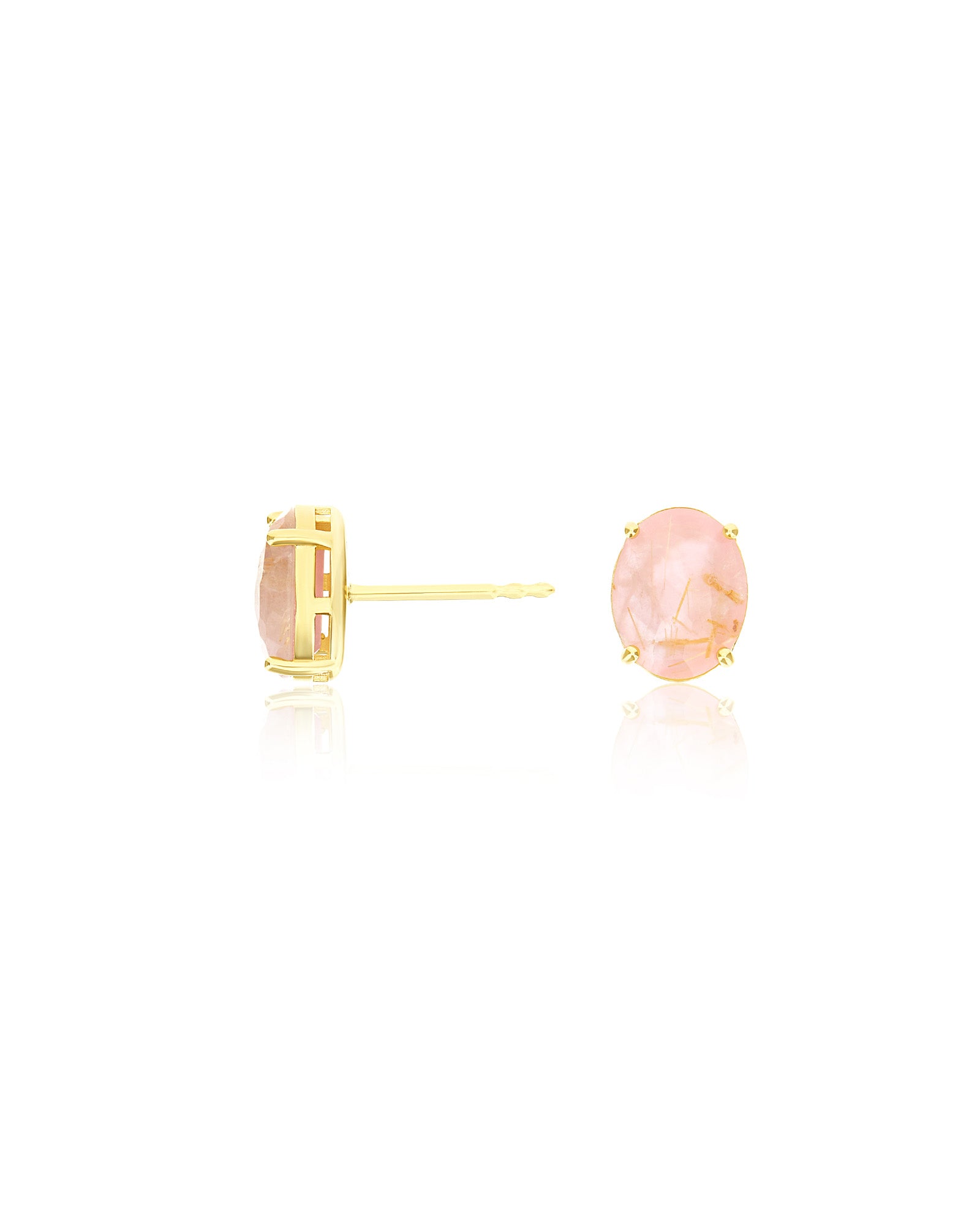 "Ipanema Sol" stud earrings in polished gold with triplet of rutilated quartz, mother-of-pearl and pink jade (large)