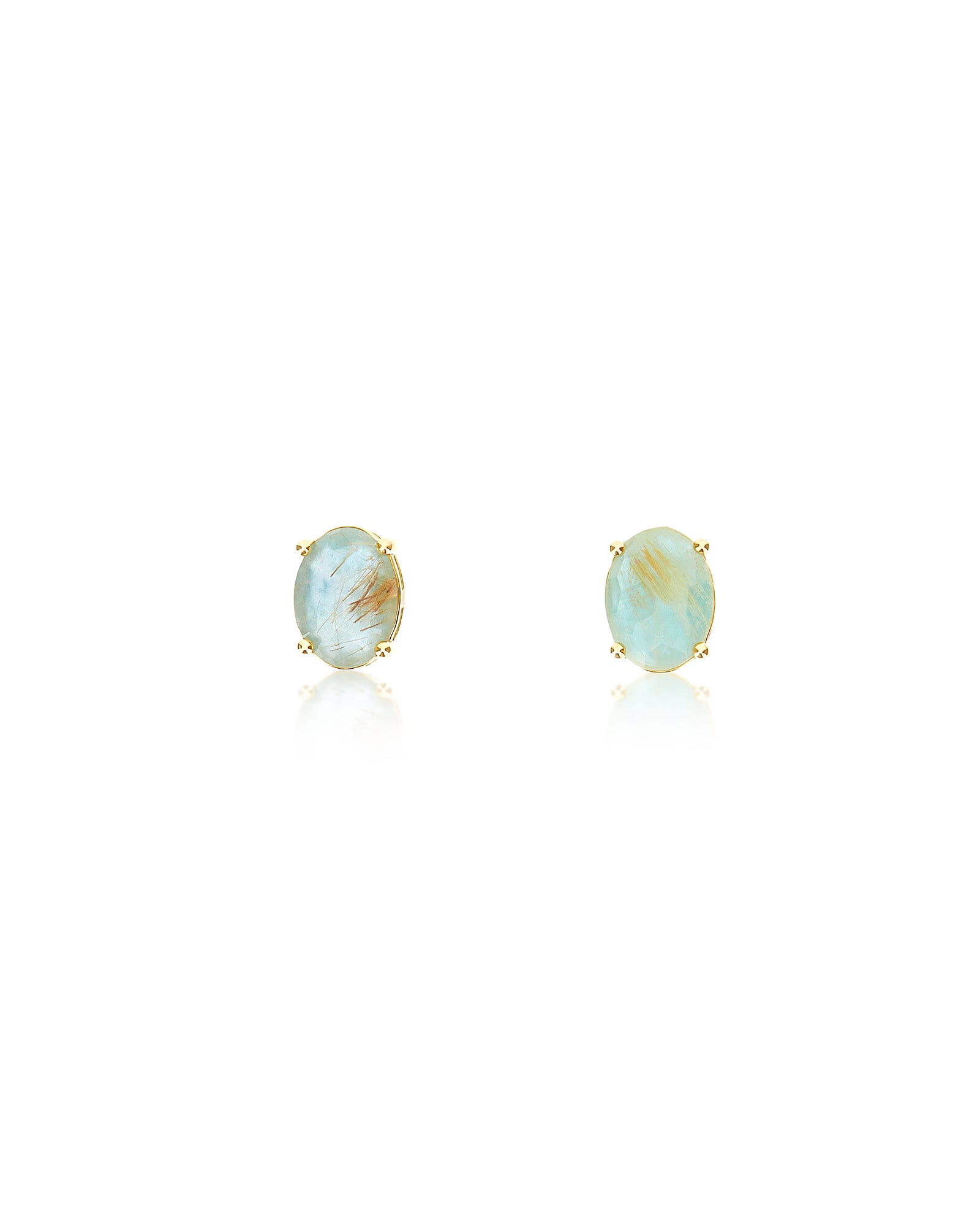 "Ipanema Maré" stud earrings in polished gold with triplet of rutilated quartz, mother-of-pearl and amazonite (small)