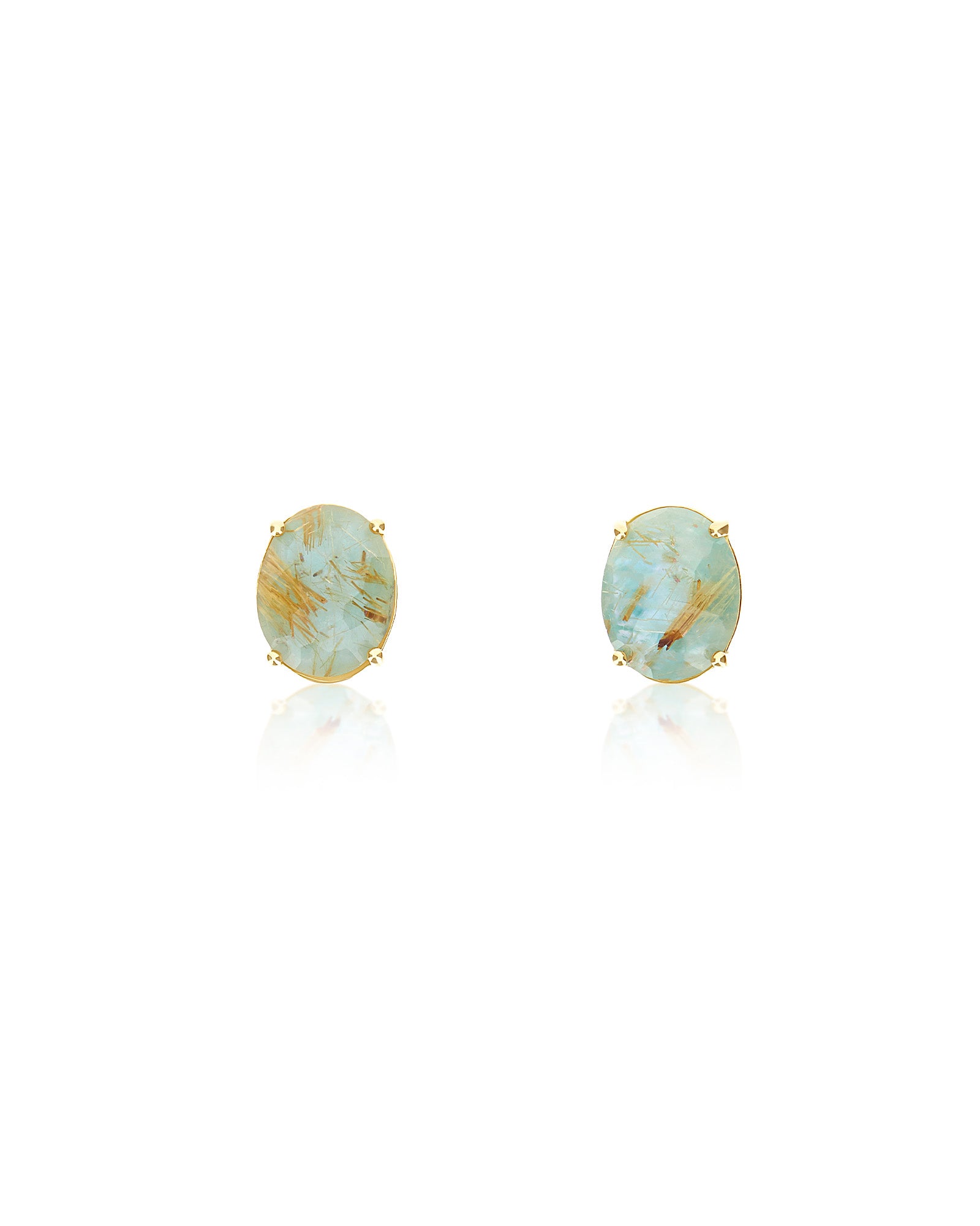 "Ipanema Maré" stud earrings in polished gold with triplet of rutilated quartz, mother-of-pearl and amazonite (large)