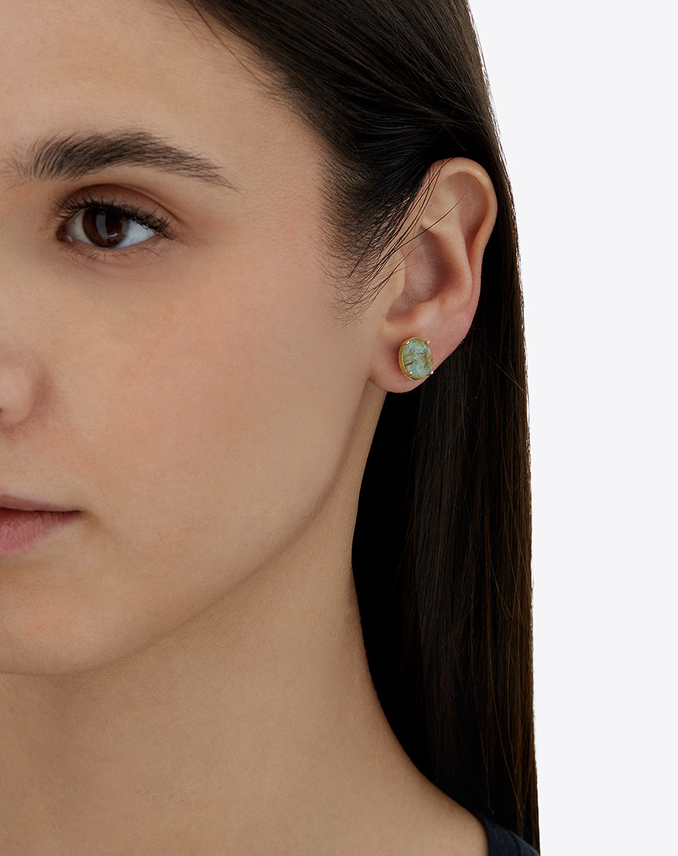 "Ipanema Maré" stud earrings in polished gold with triplet of rutilated quartz, mother-of-pearl and amazonite (large)