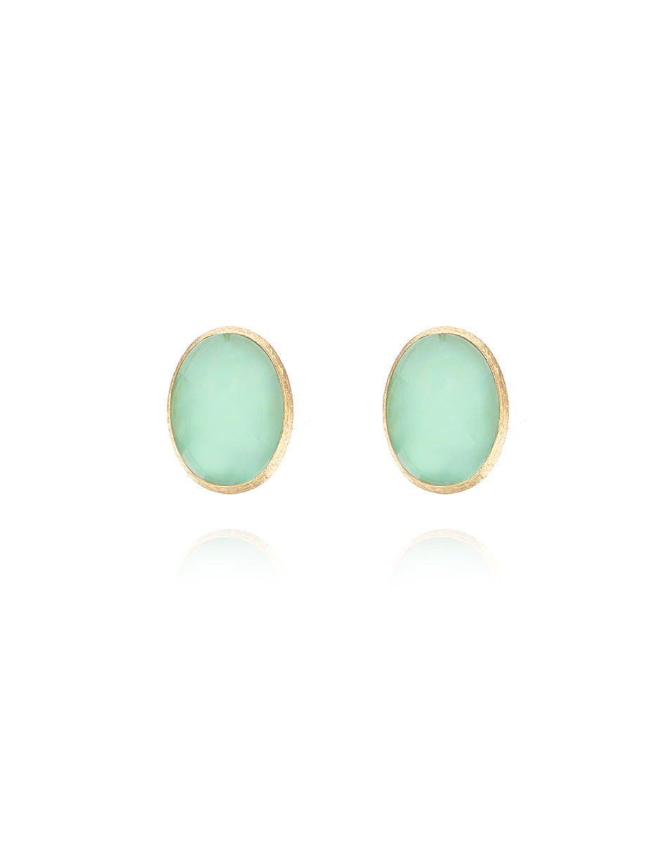 Lattementa “Muse” stud earrings in engraved gold, jadeite and rock crystal (small)