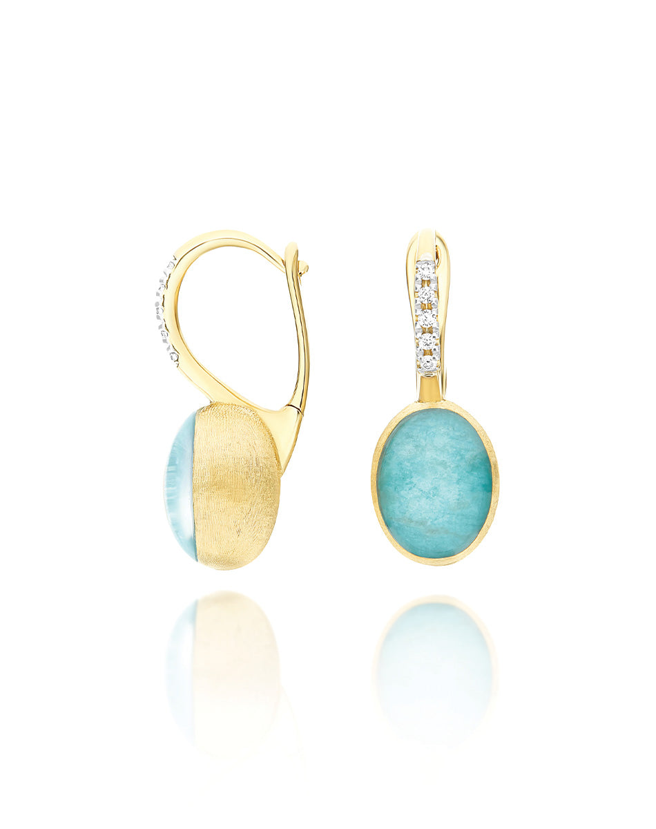 "Boules"  Anice Ciliegine gold, rock crystal, and amazonite ball drop earrings with diamond details (Small)