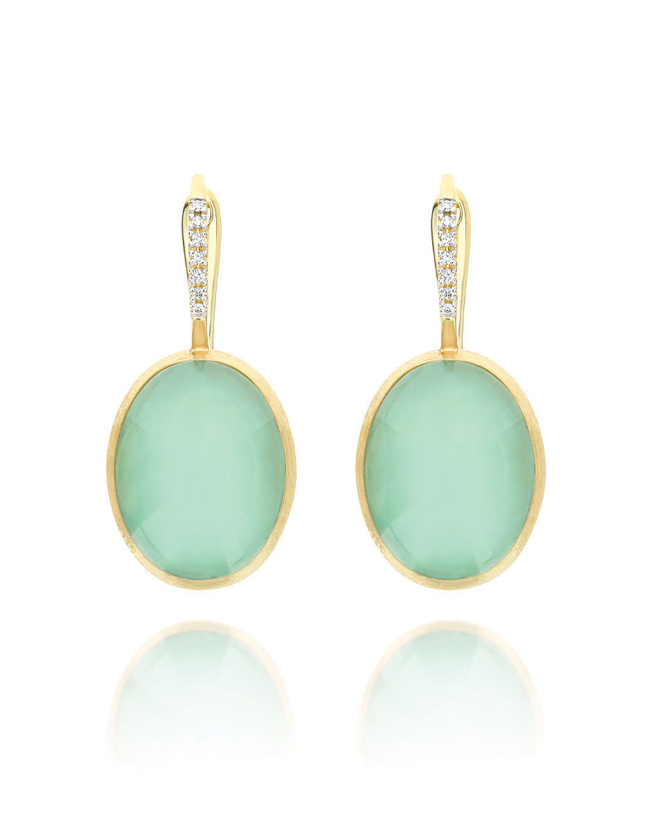 "Boules" Lattementa Ciliegine gold, rock crystal, and jadeite ball drop earrings with diamonds details (Large)