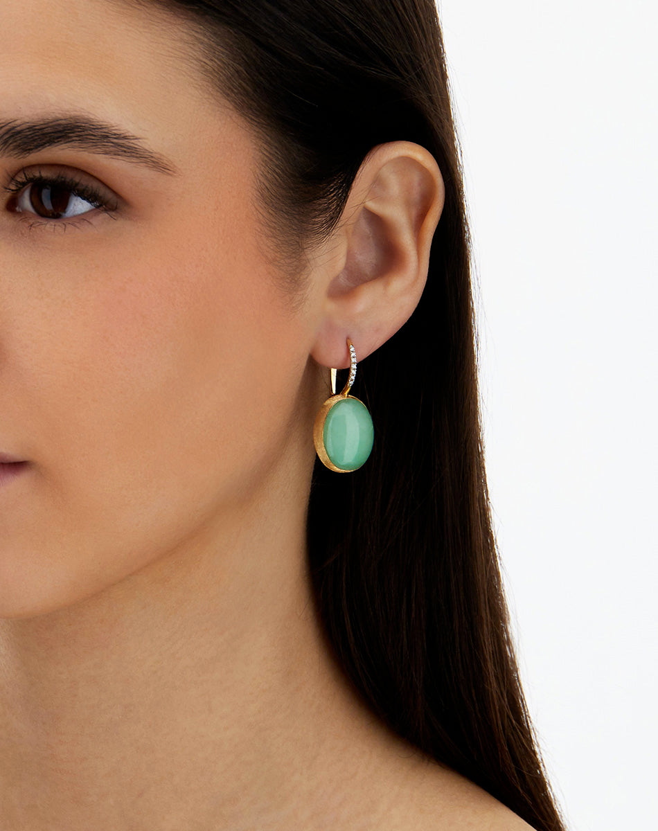 "Boules" Lattementa Ciliegine gold, rock crystal, and jadeite ball drop earrings with diamonds details (Large)