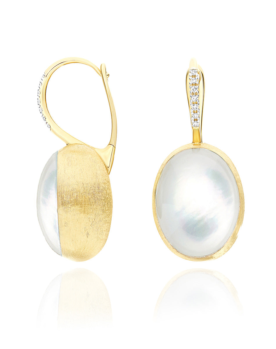 Dolcevita Boules “Ciliegine” earrings in engraved gold, diamonds, mother-of-pearl and rock crystal (large)