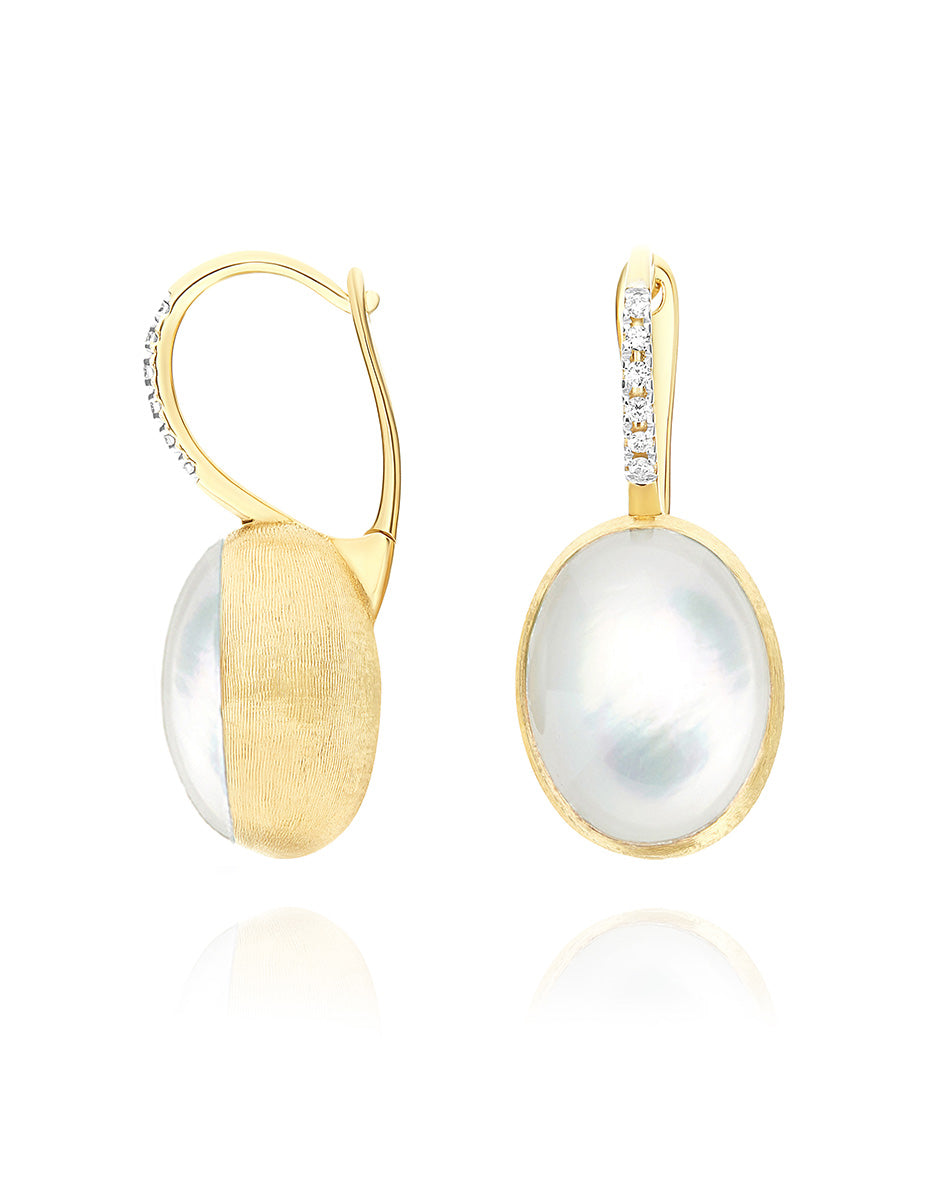 Dolcevita Boules “Ciliegine” earrings in engraved gold, diamond, mother-of-pearl and rock crystal (medium)