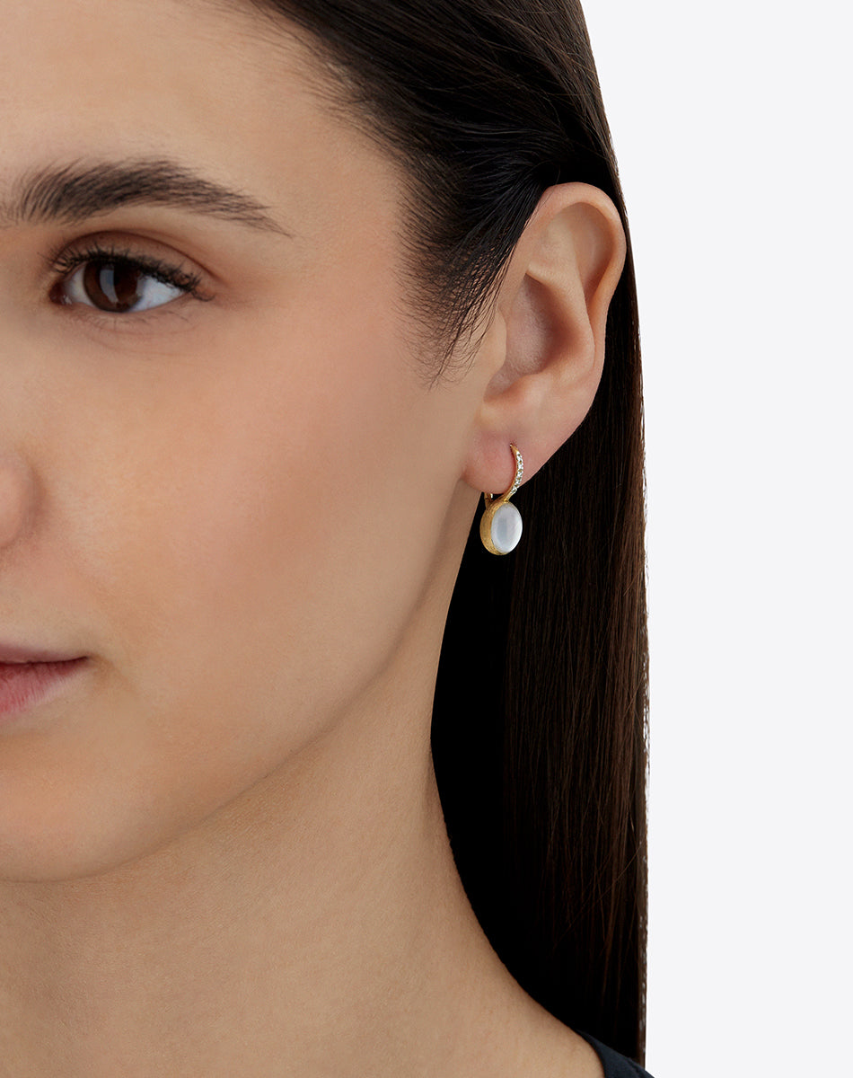 “Ciliegine 'Boules' Dolcevita earrings in engraved gold, diamond, mother-of-pearl, and rock crystal (small)