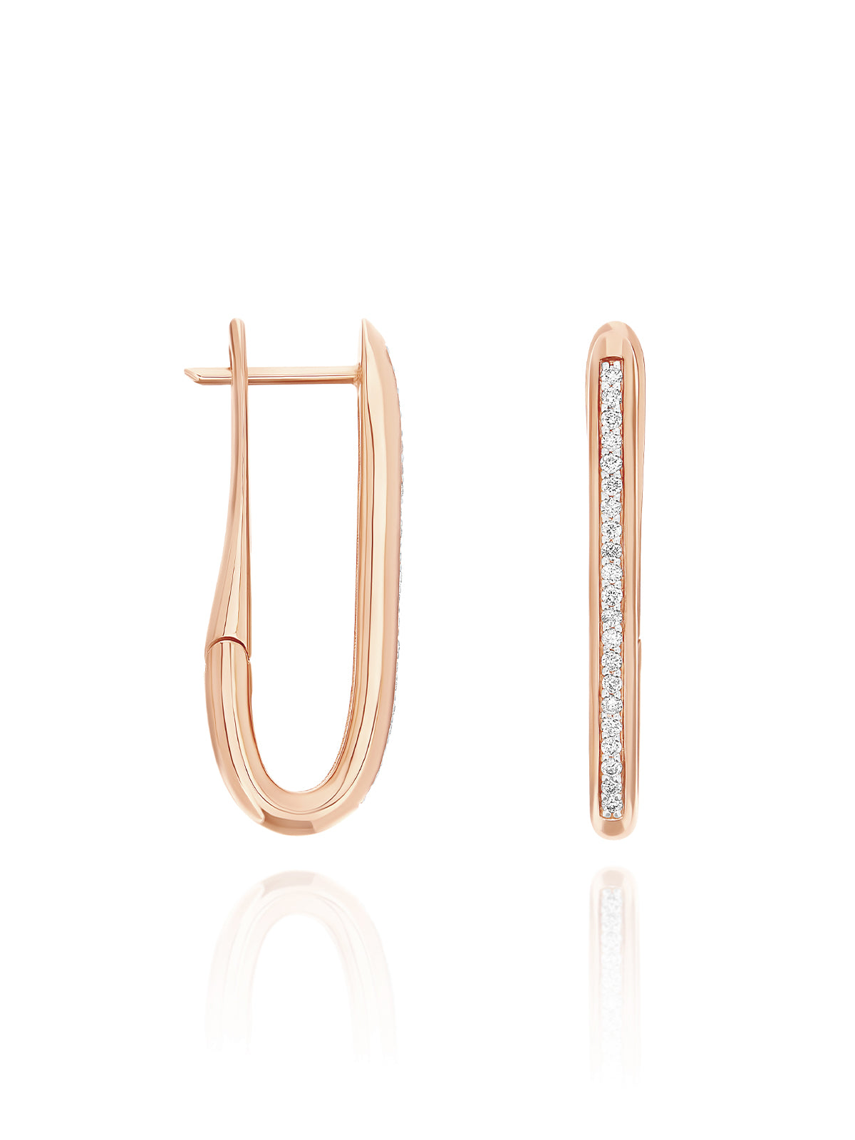 "Libera" medium rose gold square hoop earrings with diamonds