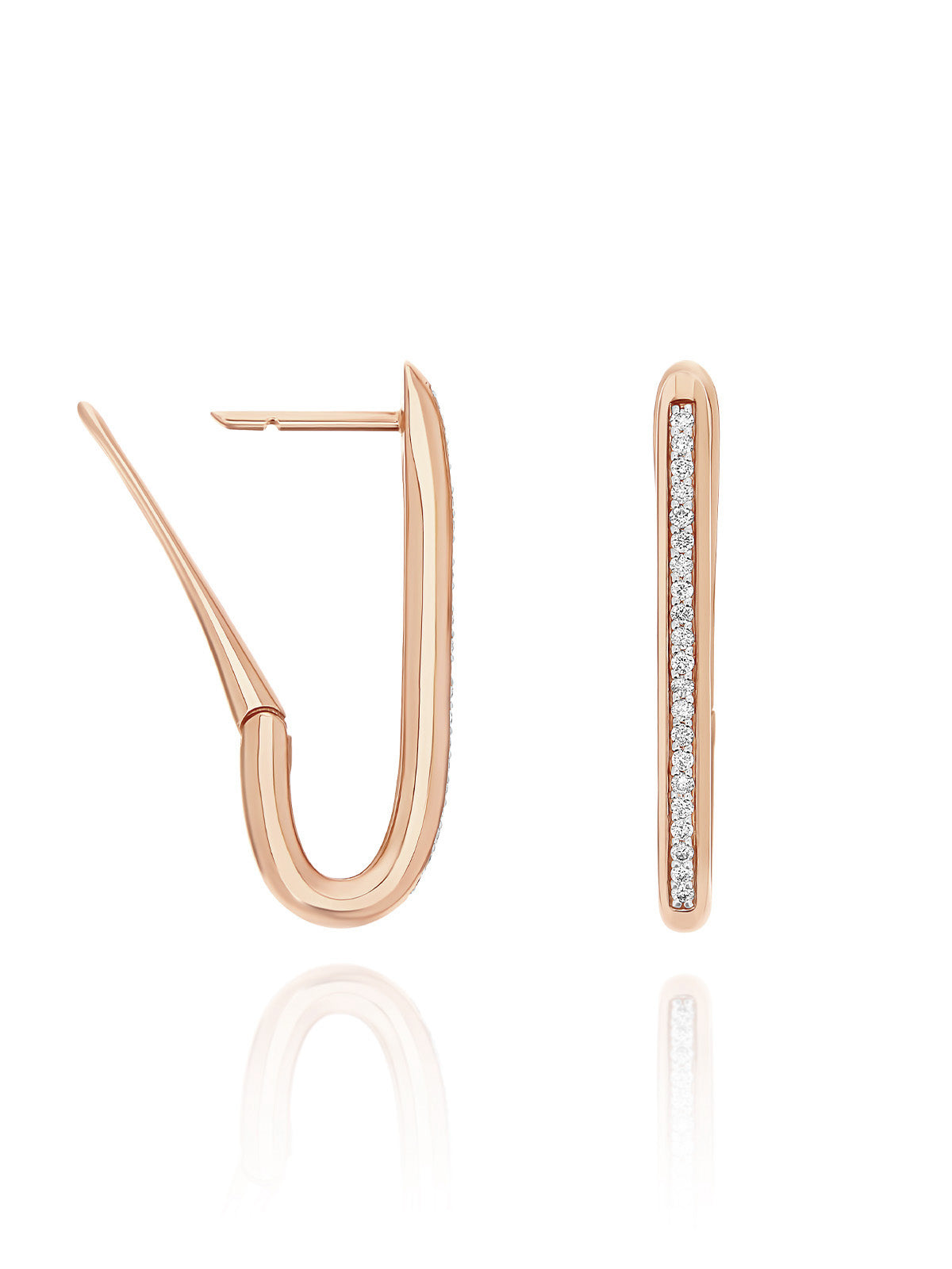 "Libera" medium rose gold square hoop earrings with diamonds