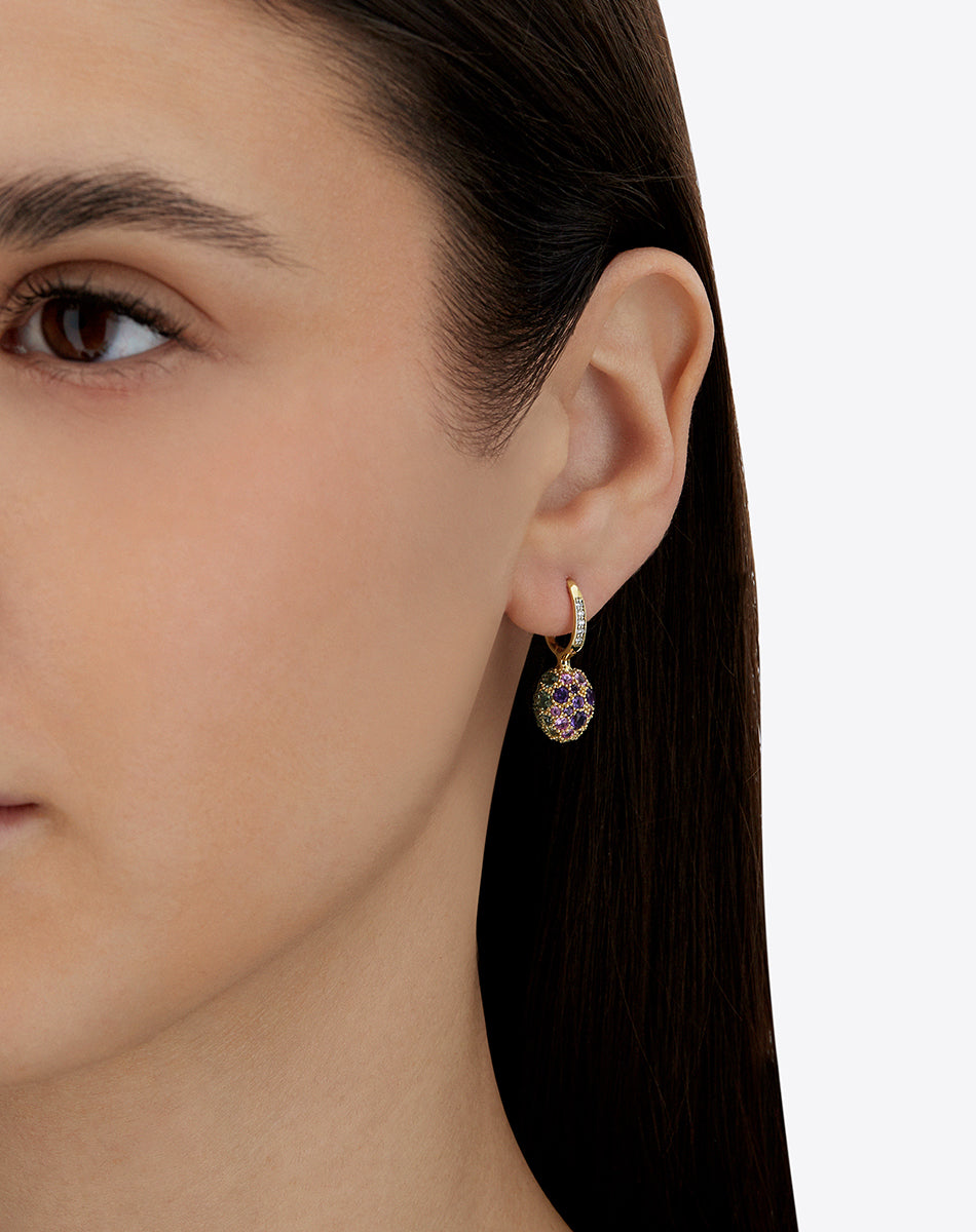 "Reverse" Ciliegine Gold, Sapphire, Tsavorite, Amethyst, Green Labradorite and Rock Crystal Double-face Ball Drop Earrings (SMALL)