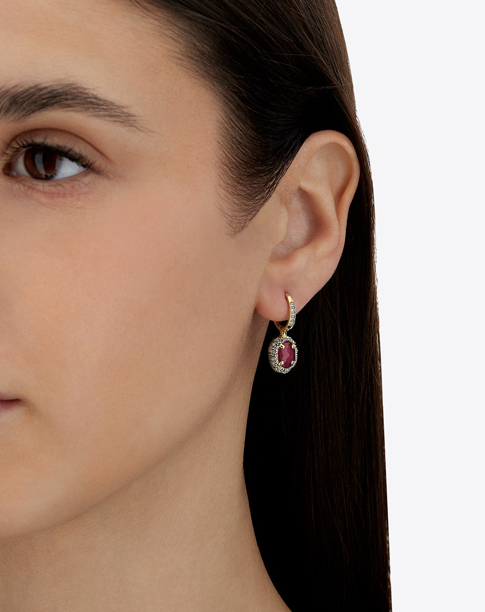 "Reverse" Ciliegine Gold, Diamonds, Rubies and Rock Crystal Double-face Ball Drop earring (SMALL)