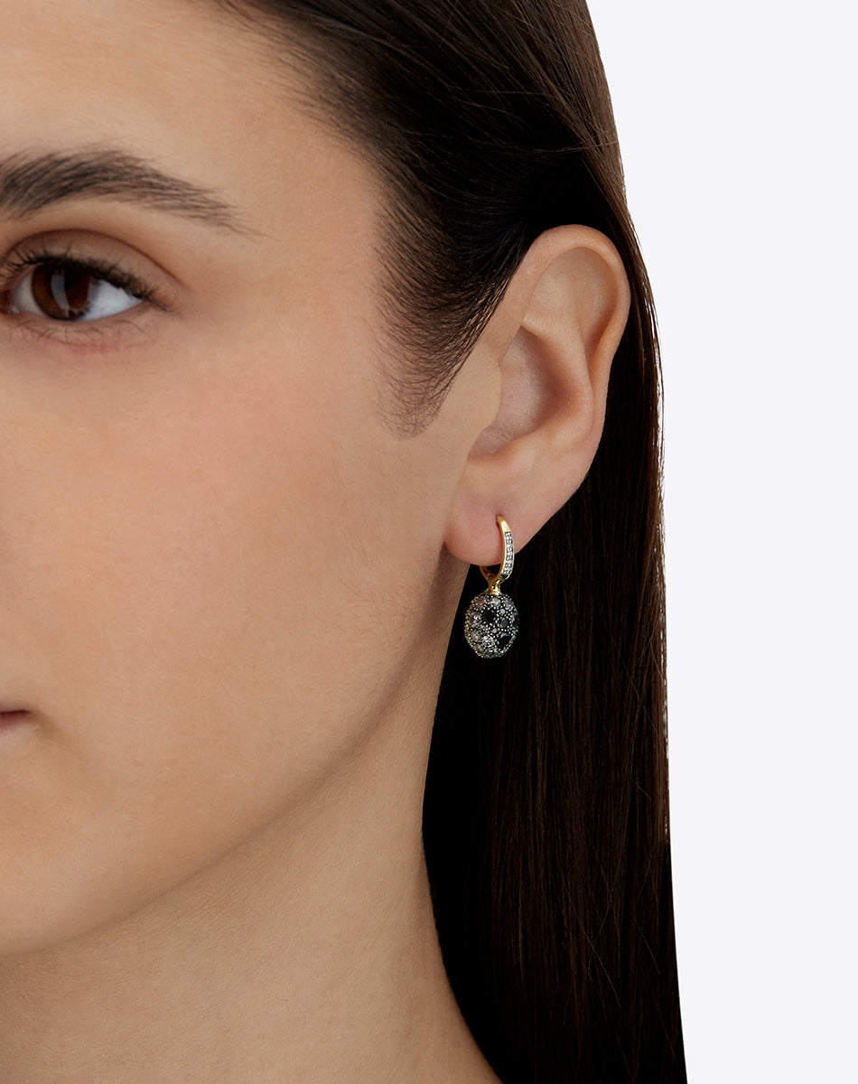 "Reverse" Ciliegine Gold, Diamonds, Rubies and Rock Crystal Double-face Ball Drop earring (SMALL)