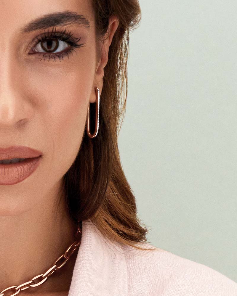 "Libera" big rose gold square hoop earrings with diamonds