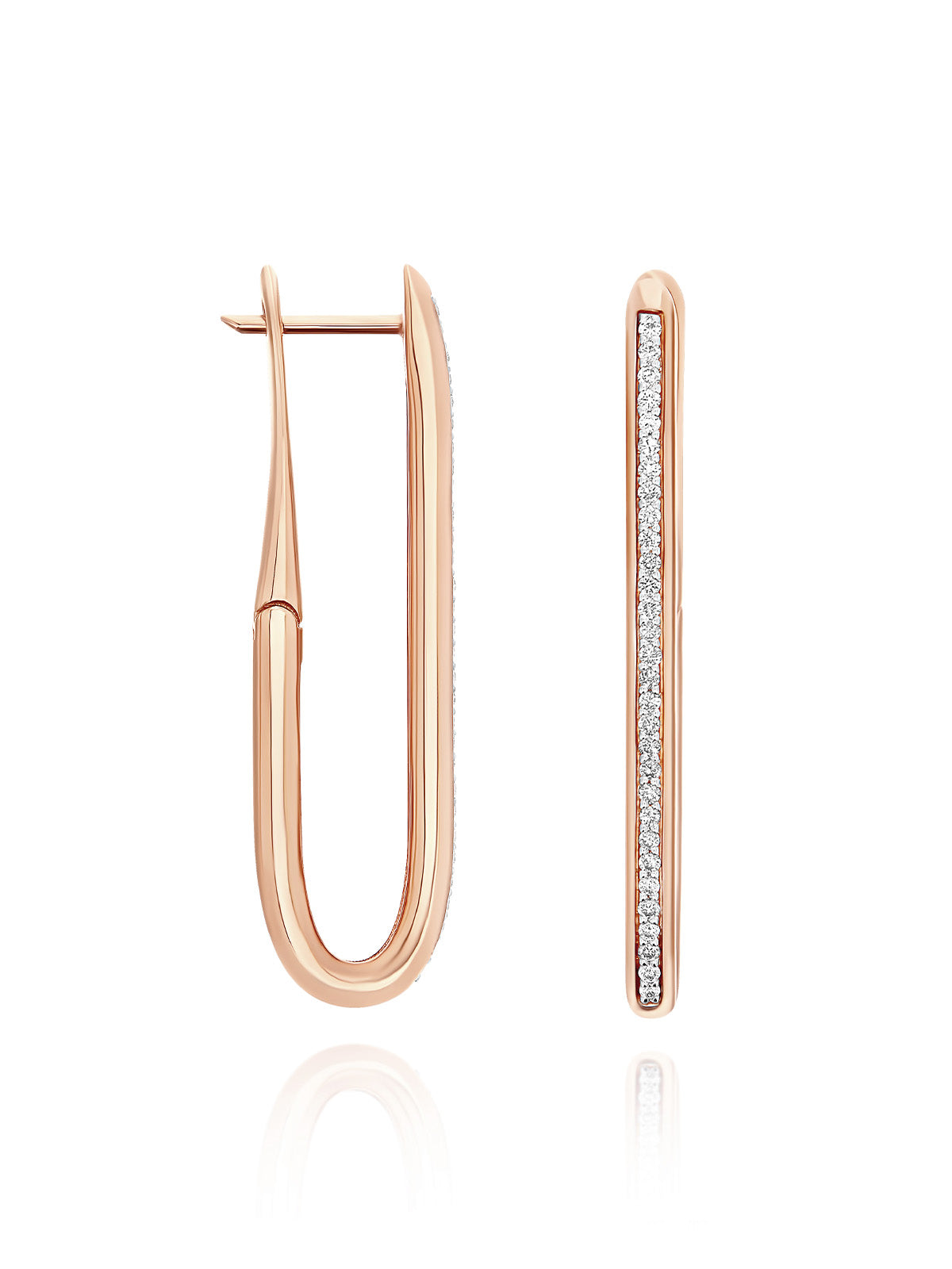 "Libera" big rose gold square hoop earrings with diamonds