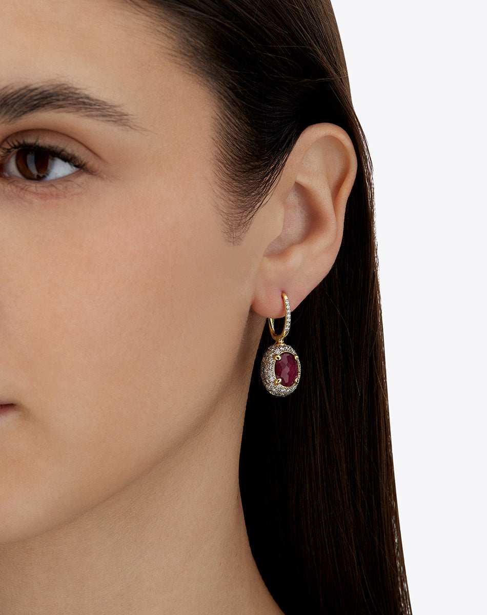 "Reverse" Ciliegine Gold, Diamonds, Rubies and Rock Crystal Double-face Ball Drop earring (MEDIUM)