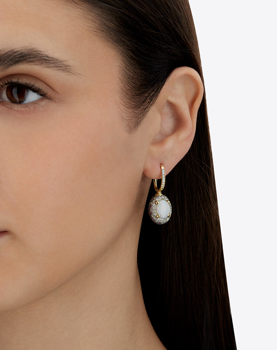 "Reverse" Ciliegine Gold, Pink Sapphires, Rubies, White Australian Opal and Diamonds Double-face Ball Drop Earrings (MEDIUM)