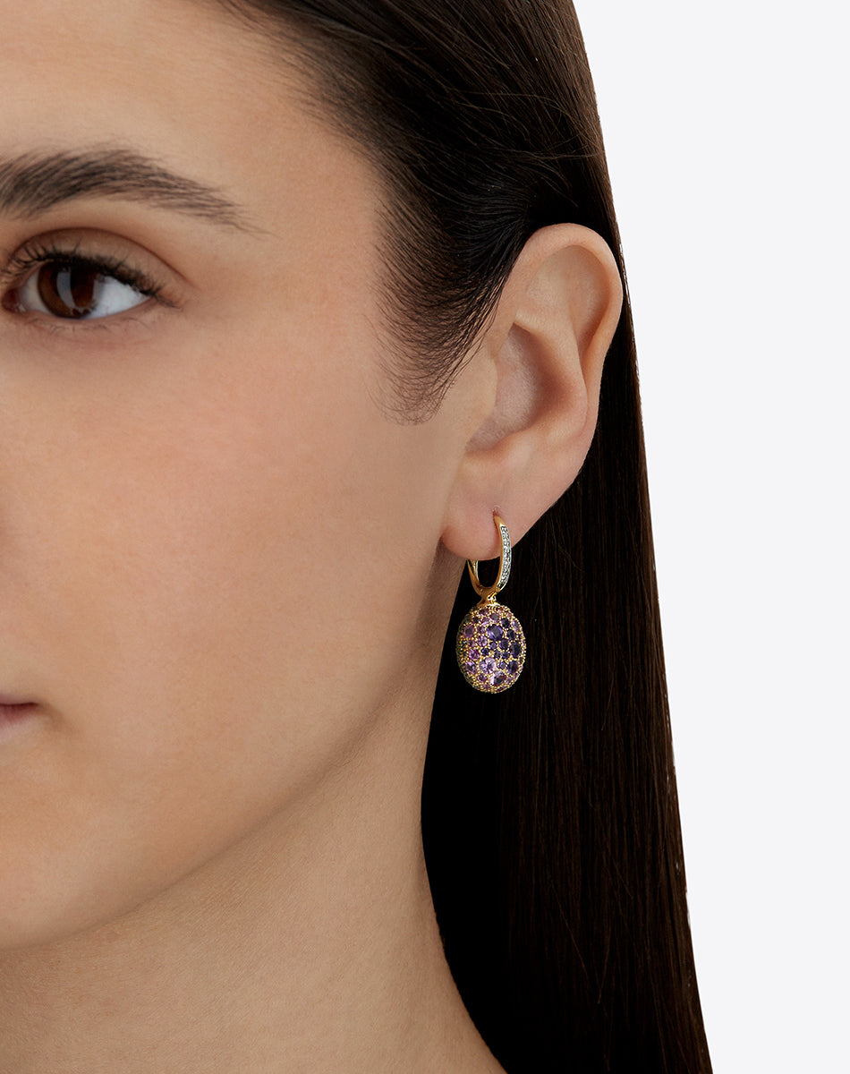 "Reverse" Ciliegine Gold, Sapphire, Tsavorite, Amethyst, Green Labradorite and Rock Crystal Double-face Ball Drop Earrings (MEDIUM)