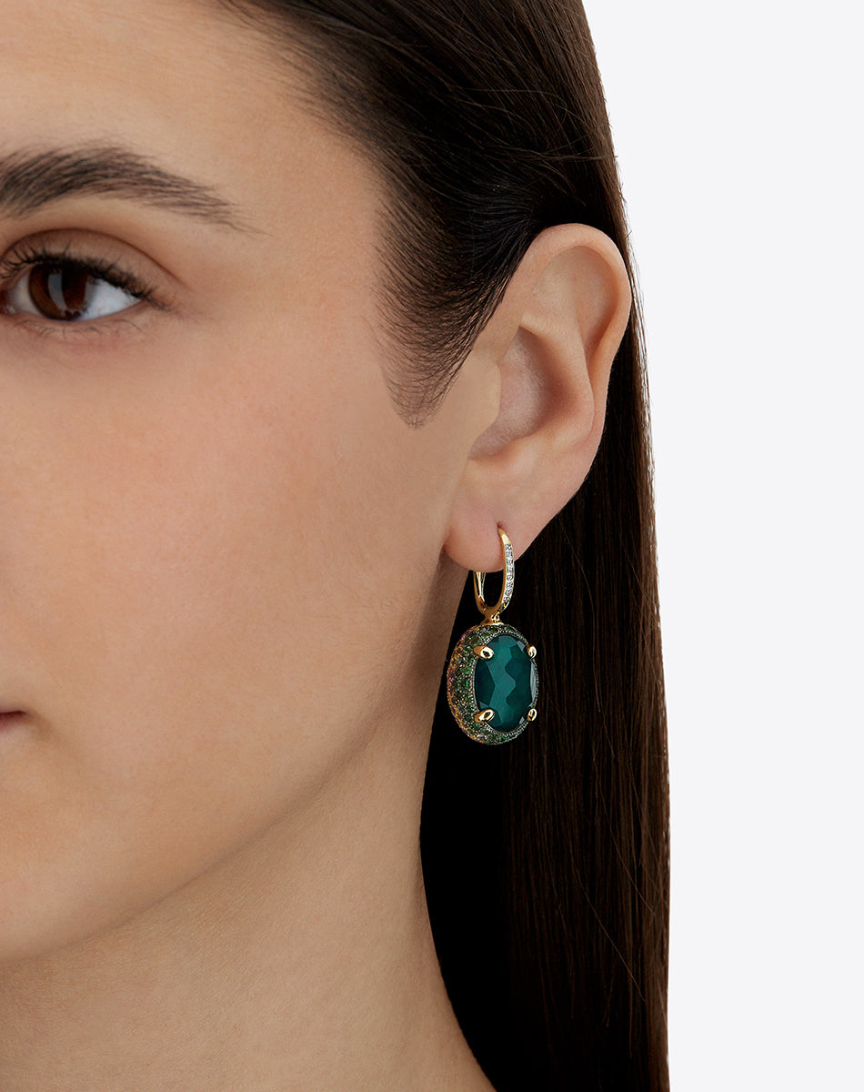 "Reverse" Ciliegine Gold, Sapphire, Tsavorite, Amethyst, Green Labradorite and Rock Crystal Double-face Ball Drop Earrings (LARGE)