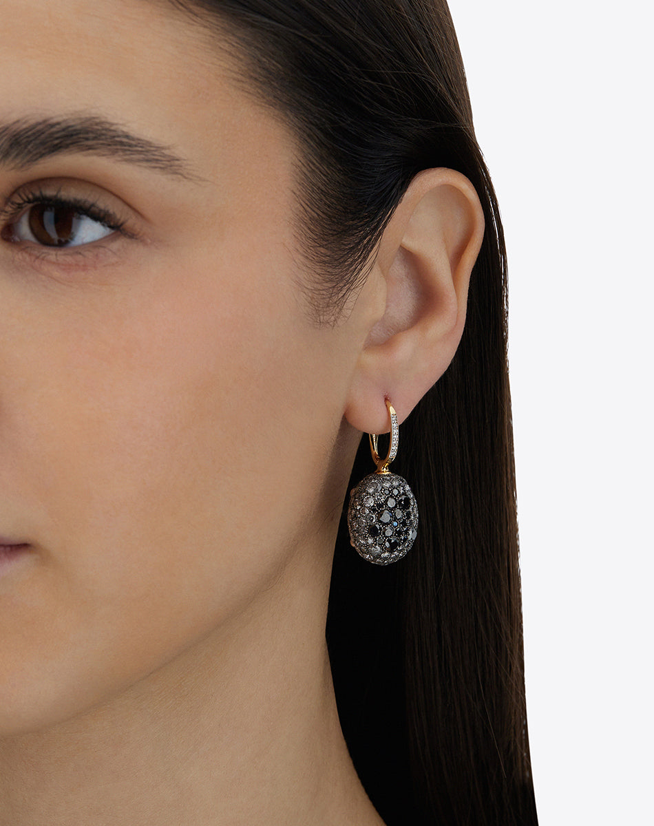 "Reverse" Ciliegine Gold, Diamonds, Rubies and Rock Crystal Double-face Ball Drop earring (LARGE)