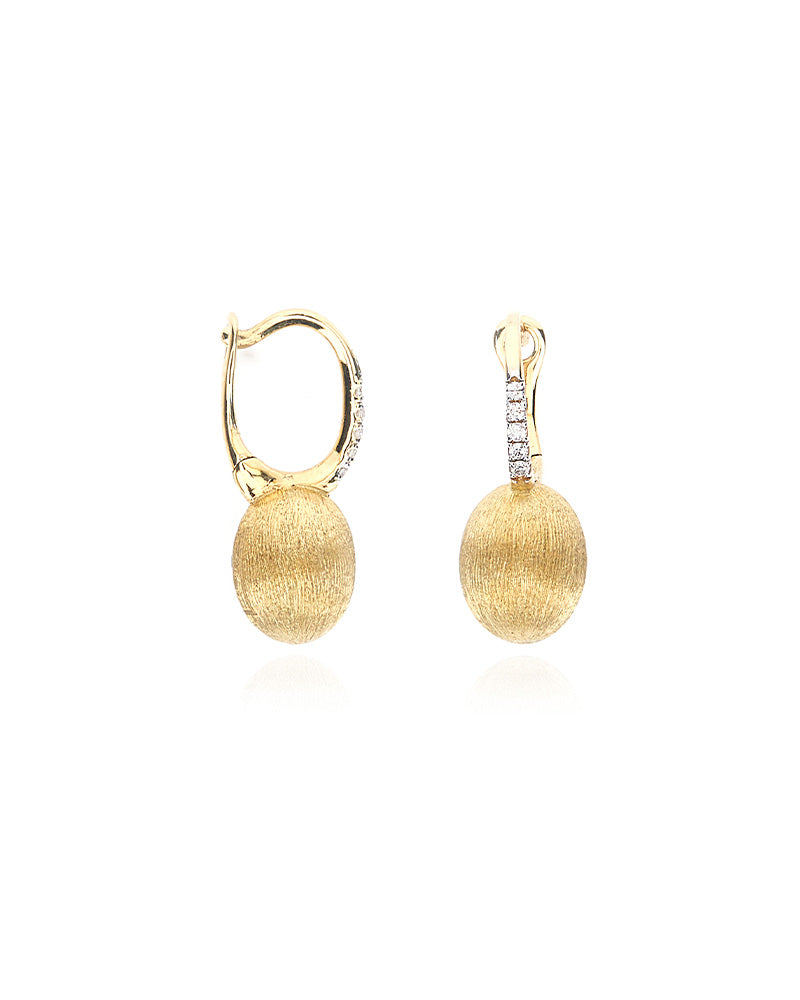 "Baby Ciliegine" Gold ball drop earrings with diamond details