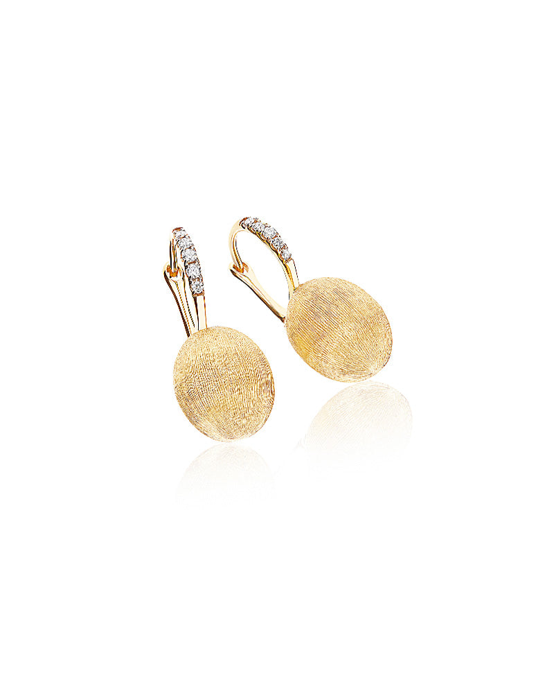 "Baby Ciliegine" Gold ball drop earrings with diamond details