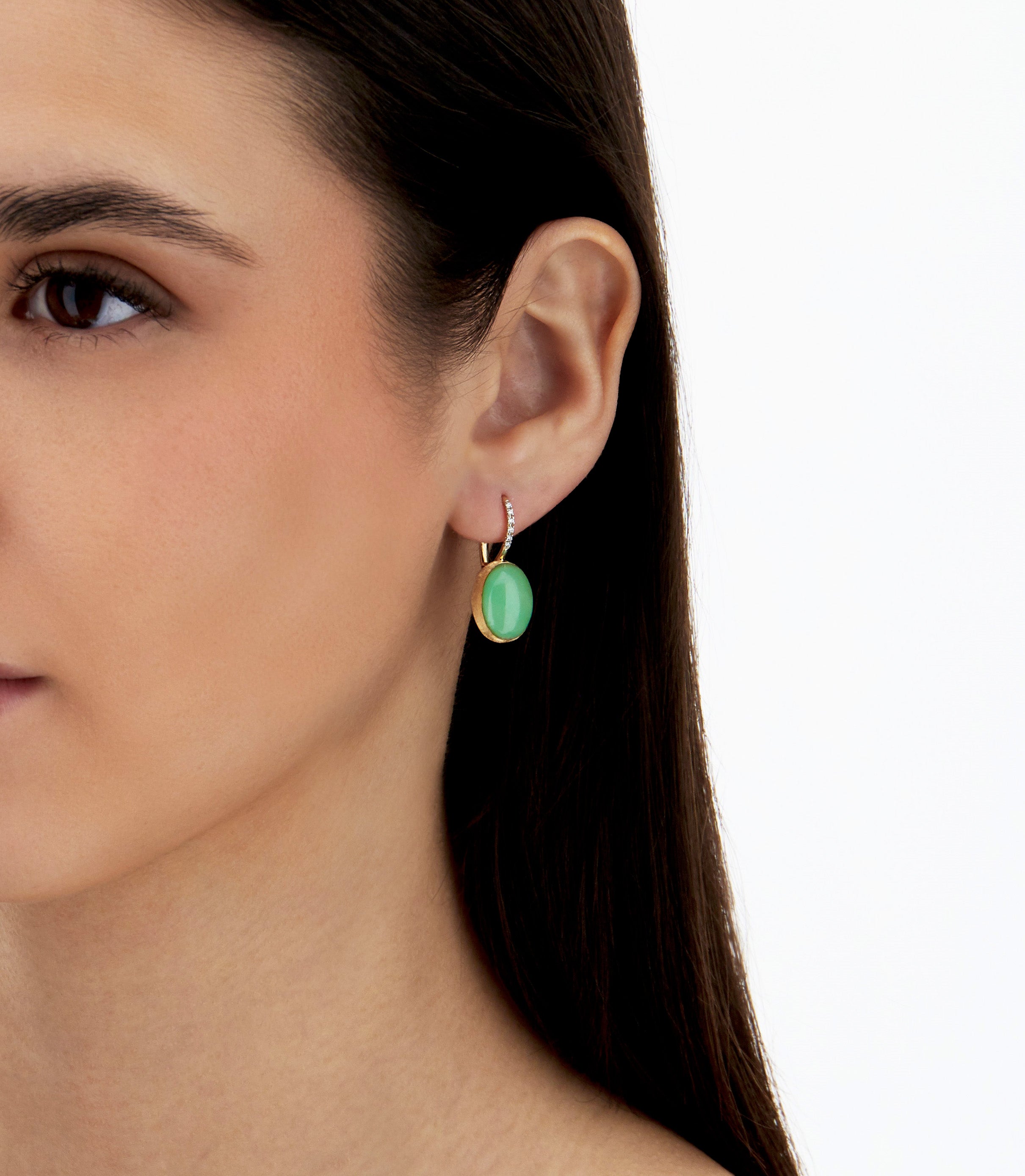 "Boules" Lattementa Ciliegine gold, rock crystal, and jadeite ball drop earrings with diamonds details (Medium)