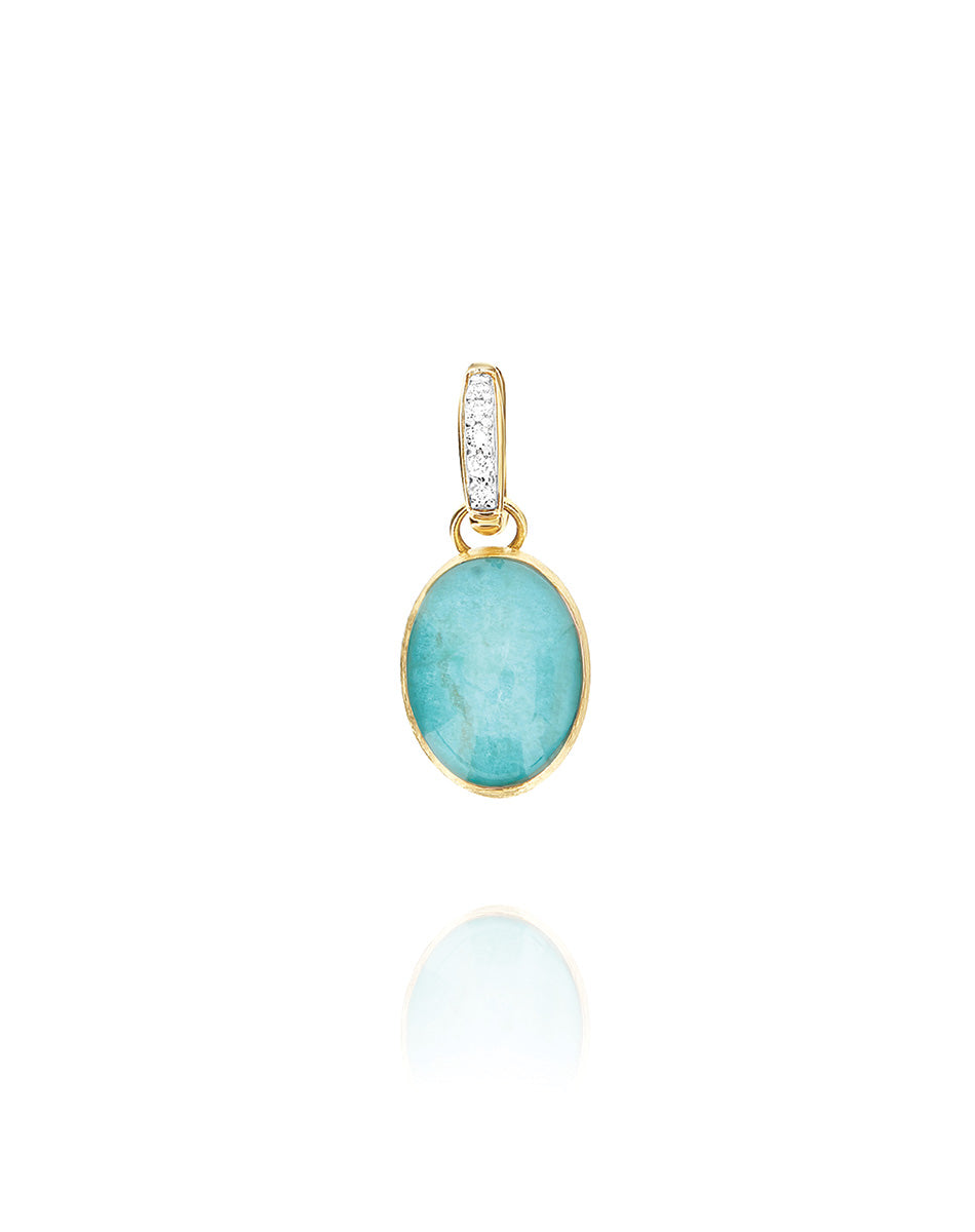"Boules" Anice charm in hand-engraved gold, diamonds, rock crystal, and amazonite (small)